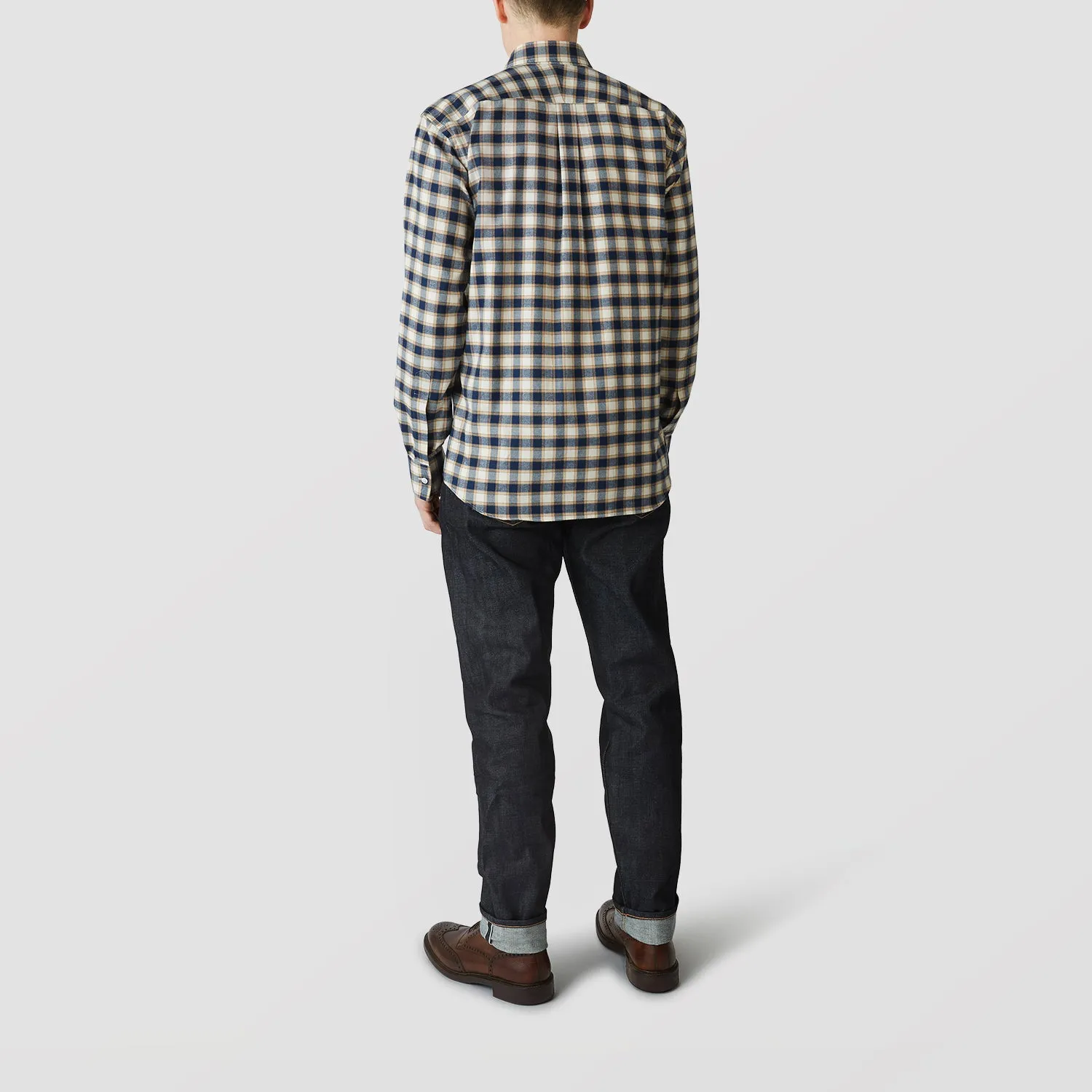 Blue Multi Check Weekend Fit Shirt with Derby Collar and 1-Button Cuffs