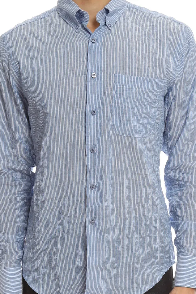 Blue Naked & Famous Regular Shirt Lightweight Pencil Stripes