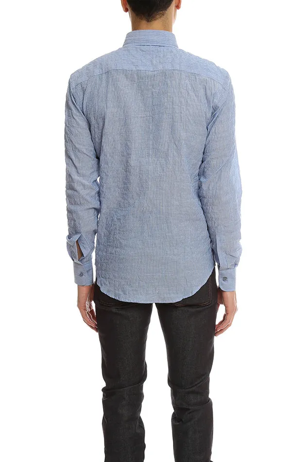 Blue Naked & Famous Regular Shirt Lightweight Pencil Stripes