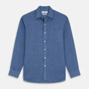 Blue Weekend Fit Linen Finch Shirt With Derby Collar And Chest Pocket