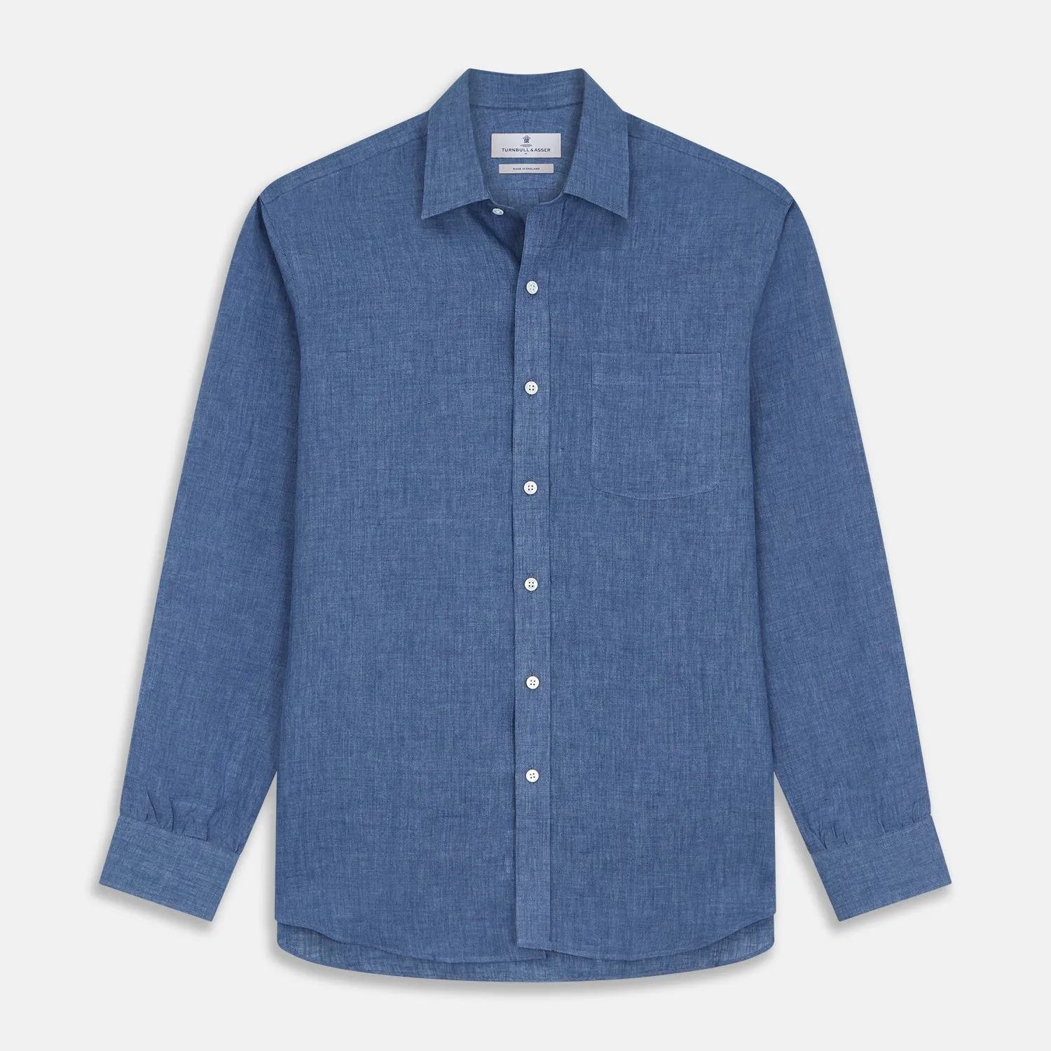 Blue Weekend Fit Linen Finch Shirt With Derby Collar And Chest Pocket