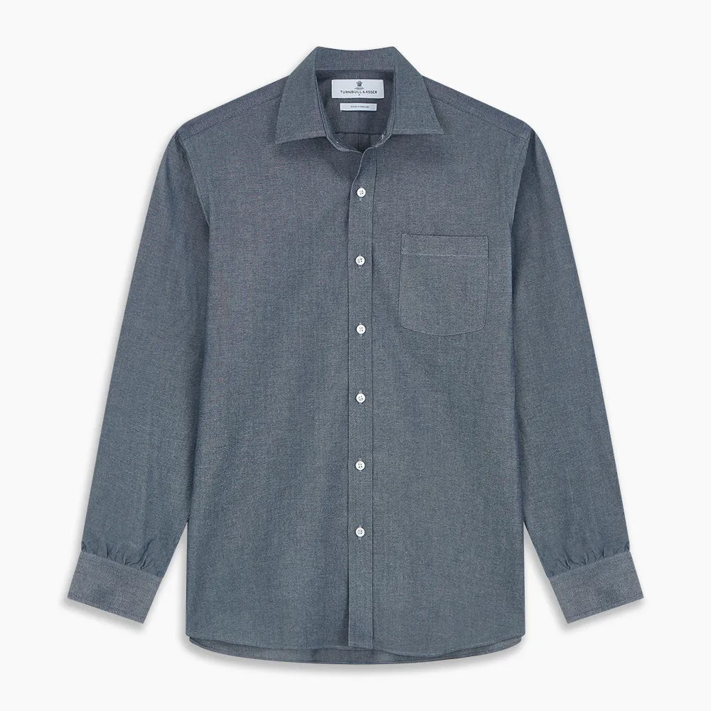 Blue Weekend Fit Oxford Finch Shirt With Derby Collar And Chest Pocket