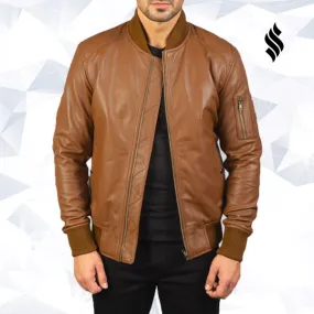 Bomia Ma-1 Brown Leather Bomber Jacket