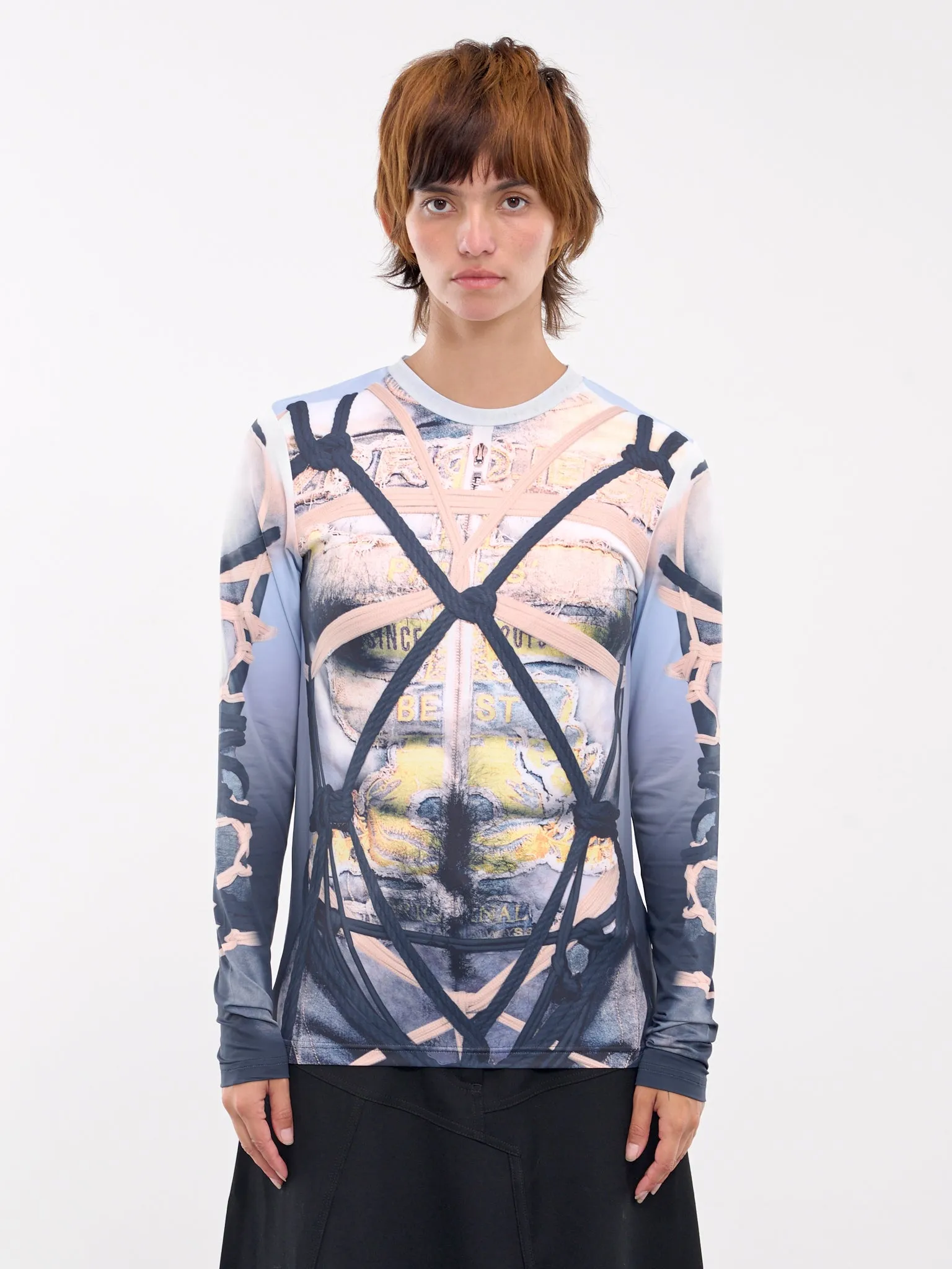 Bondage Print Long Sleeve Tee (204TO008-J104-BLUE-BLACK)