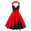 Bow Knot Front Sexy V-Neck Halter Party Vintage 50s Dress Backless Cotton Dresses