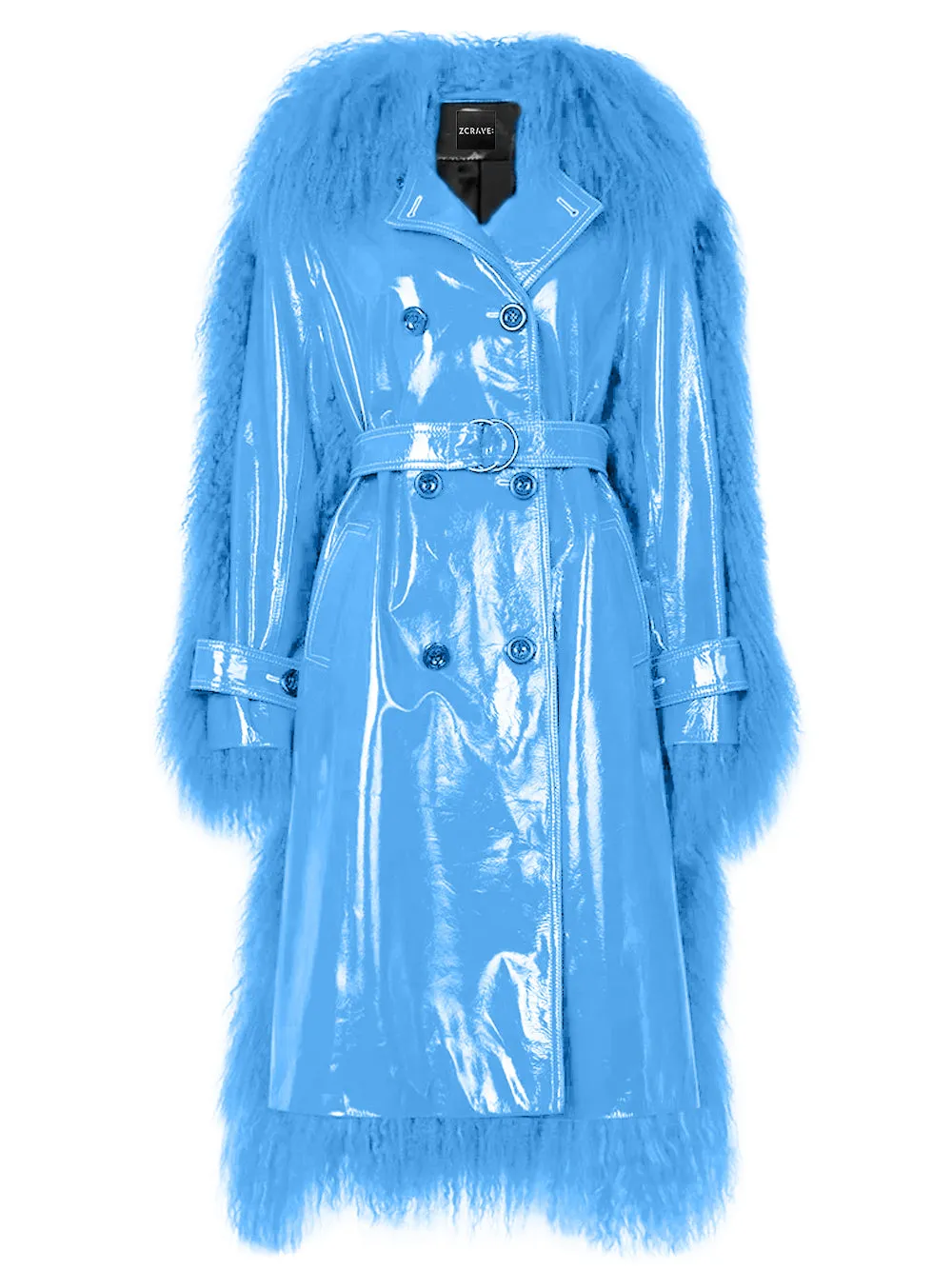 BOWERY Shearling Trim Vinyl Trench Coat