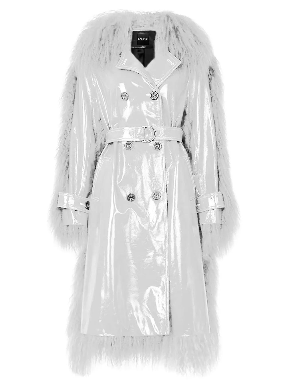 BOWERY Shearling Trim Vinyl Trench Coat