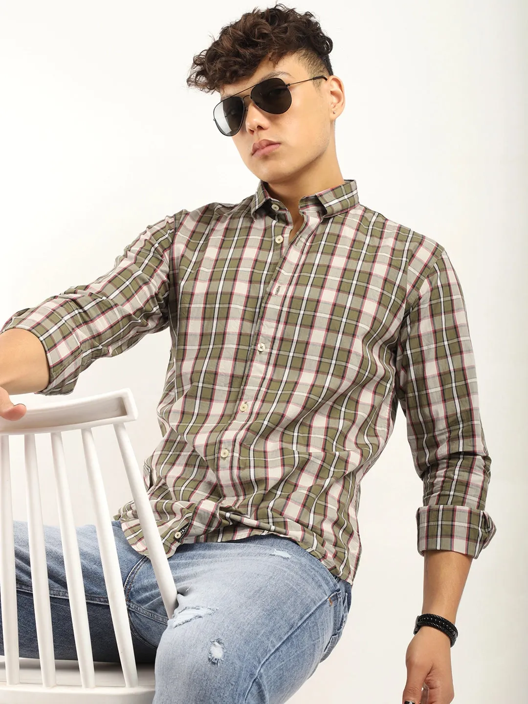 Bram Olive Check Full Sleeve Shirt