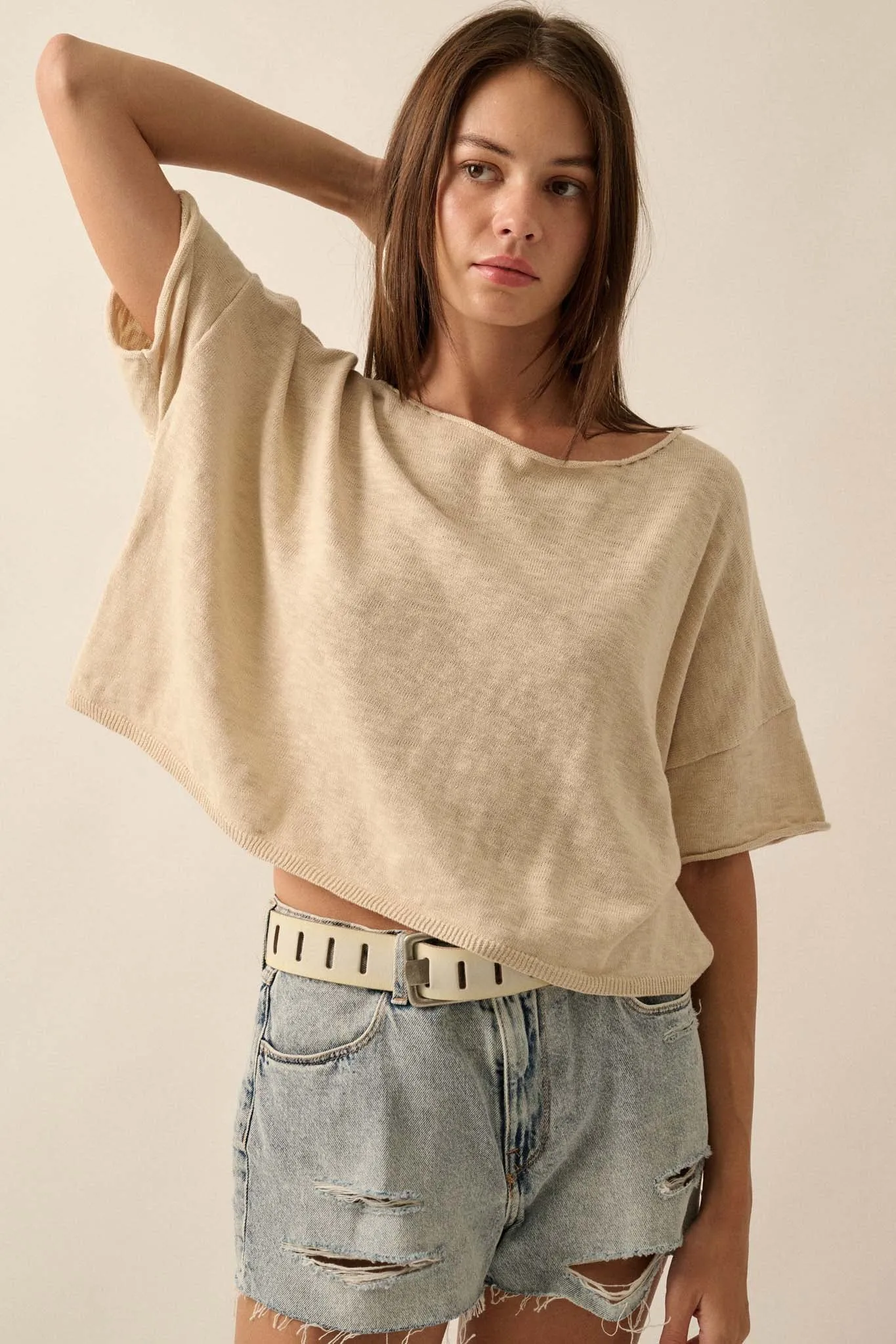 Breathing Room Slub Knit Short-Sleeve Sweater