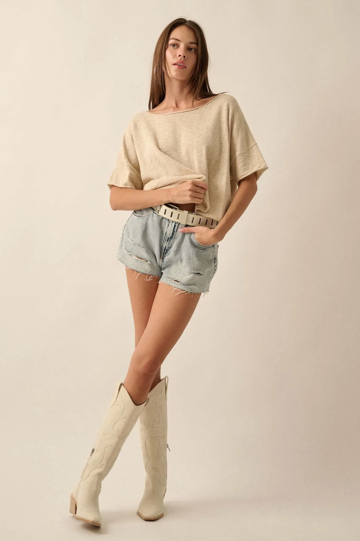 Breathing Room Slub Knit Short-Sleeve Sweater