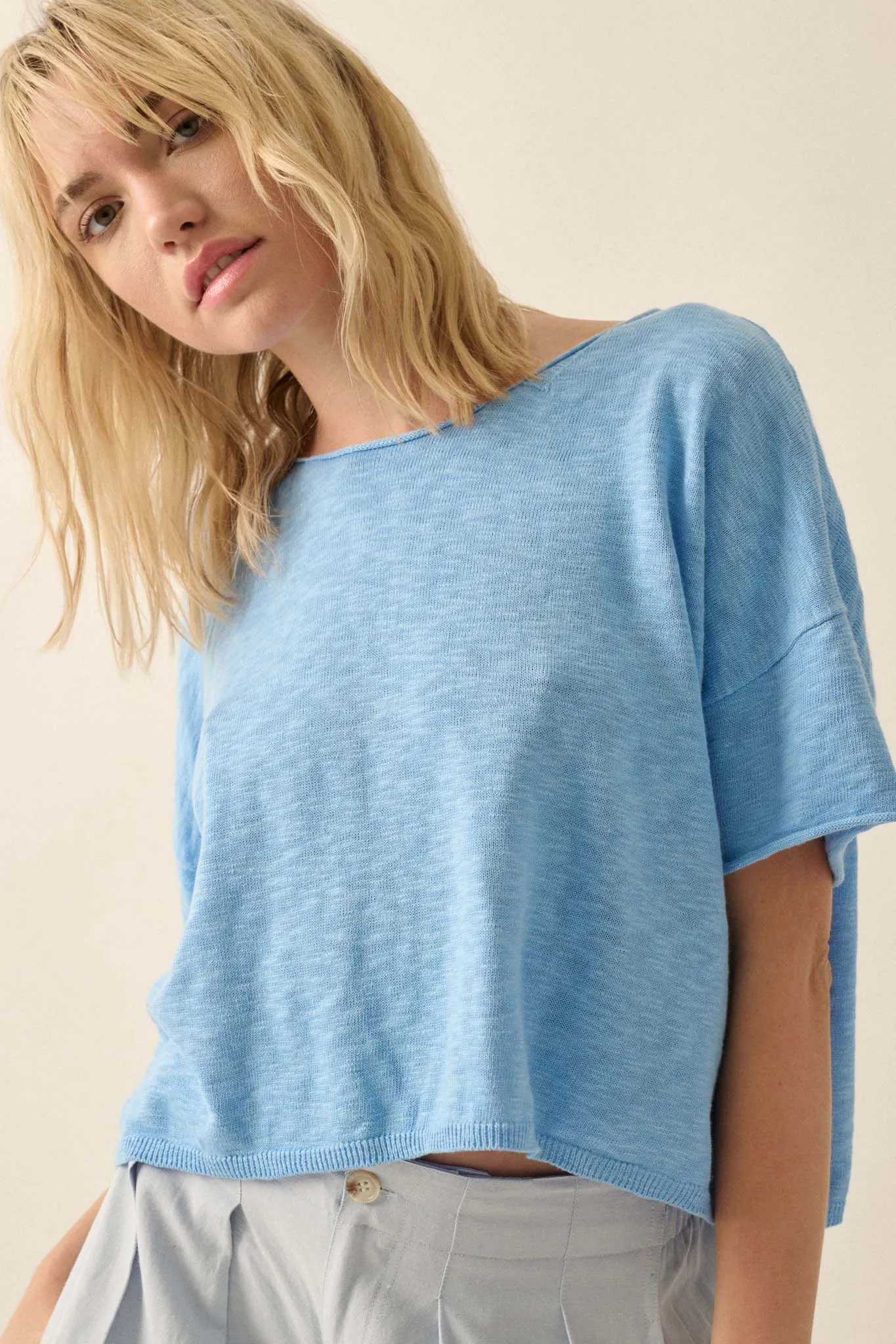 Breathing Room Slub Knit Short-Sleeve Sweater