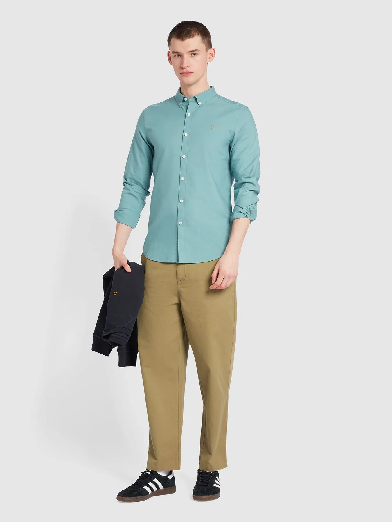 Brewer Slim Fit Organic Cotton Oxford Shirt In Brook Blue