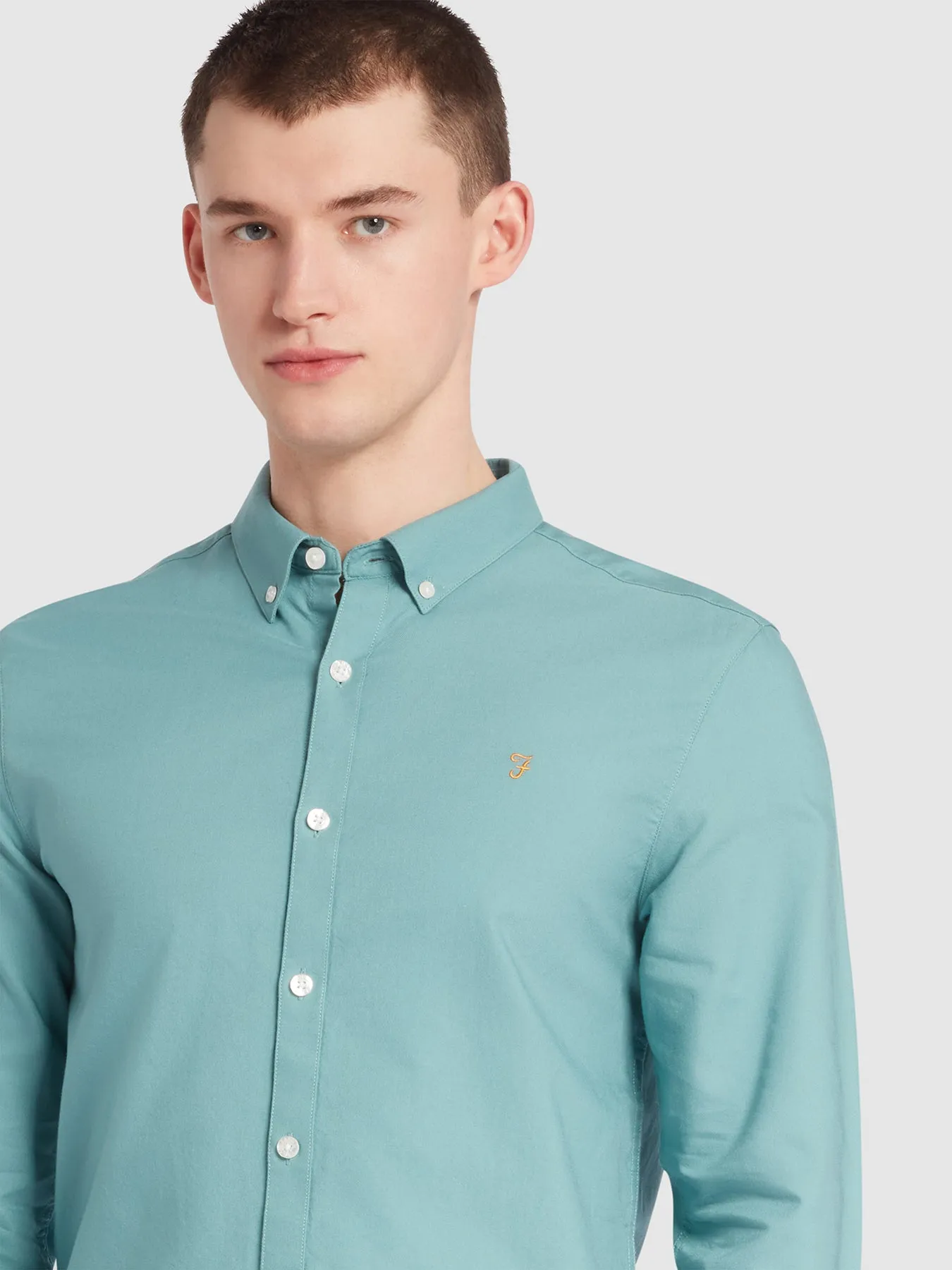 Brewer Slim Fit Organic Cotton Oxford Shirt In Brook Blue