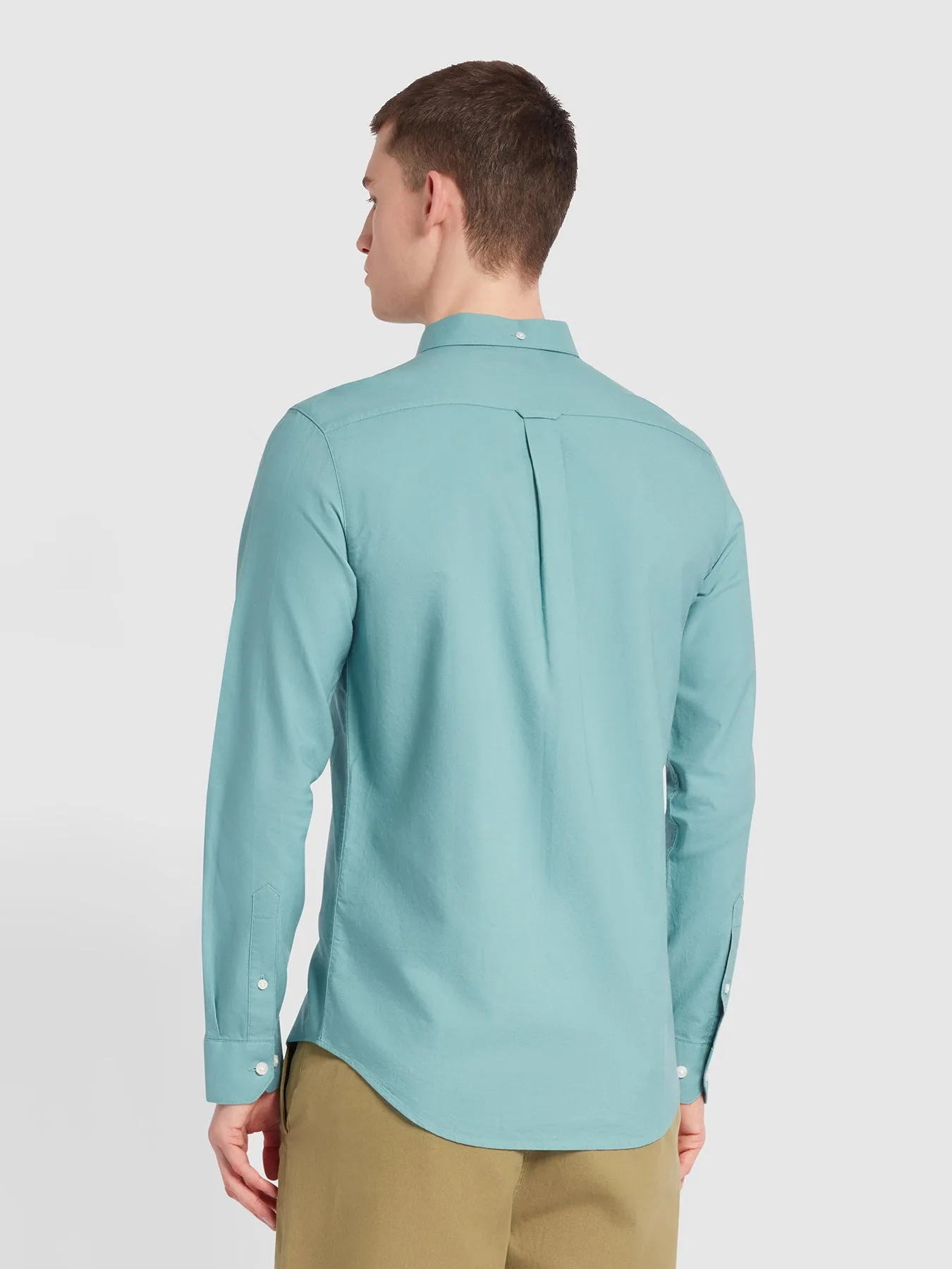 Brewer Slim Fit Organic Cotton Oxford Shirt In Brook Blue