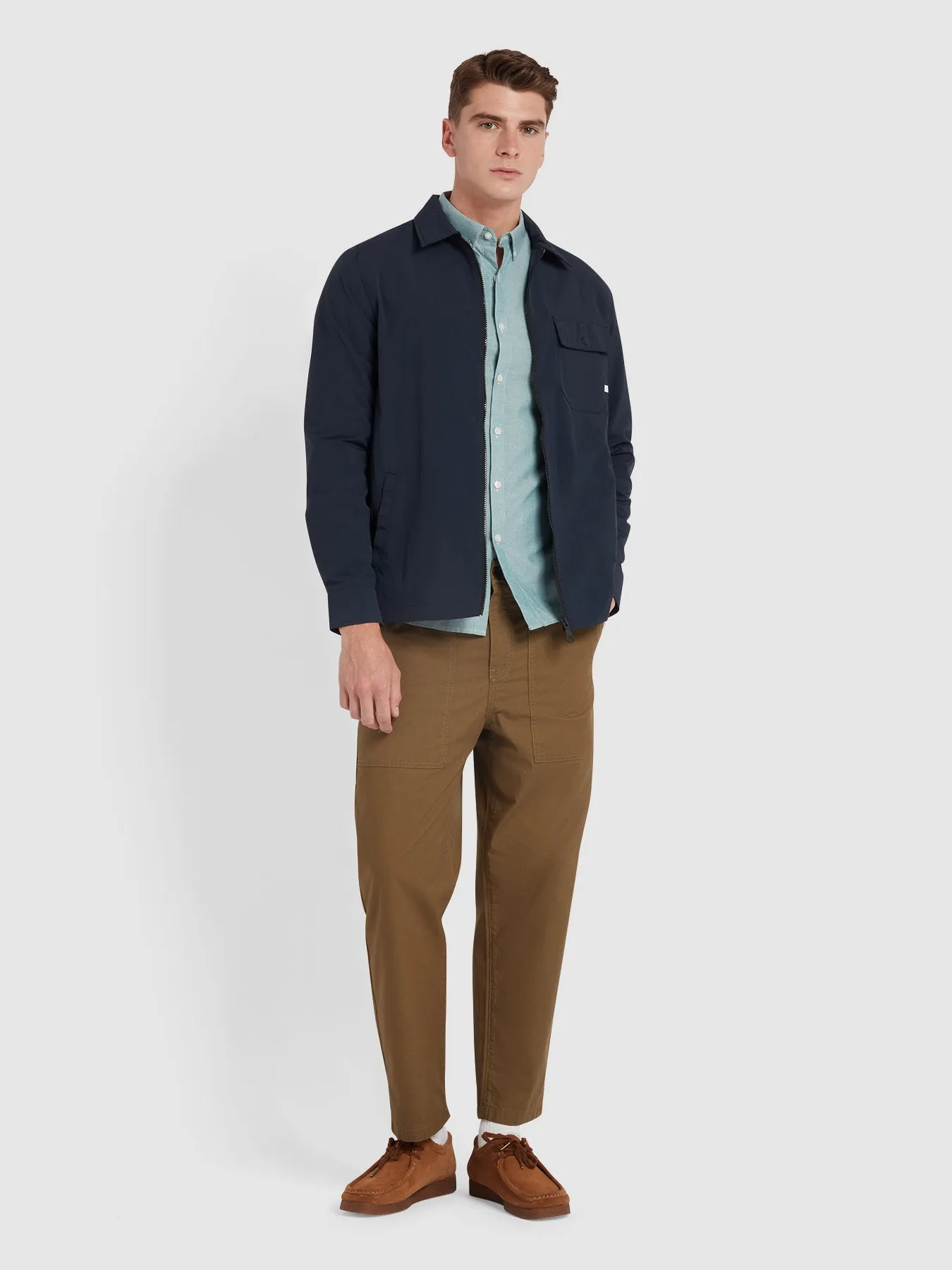 Brewer Slim Fit Organic Cotton Oxford Shirt In Dark Ocean Green