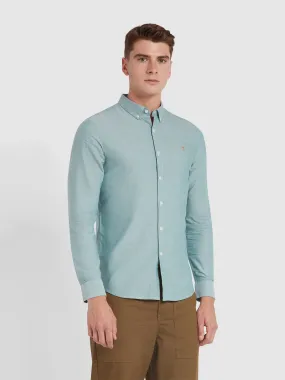 Brewer Slim Fit Organic Cotton Oxford Shirt In Dark Ocean Green