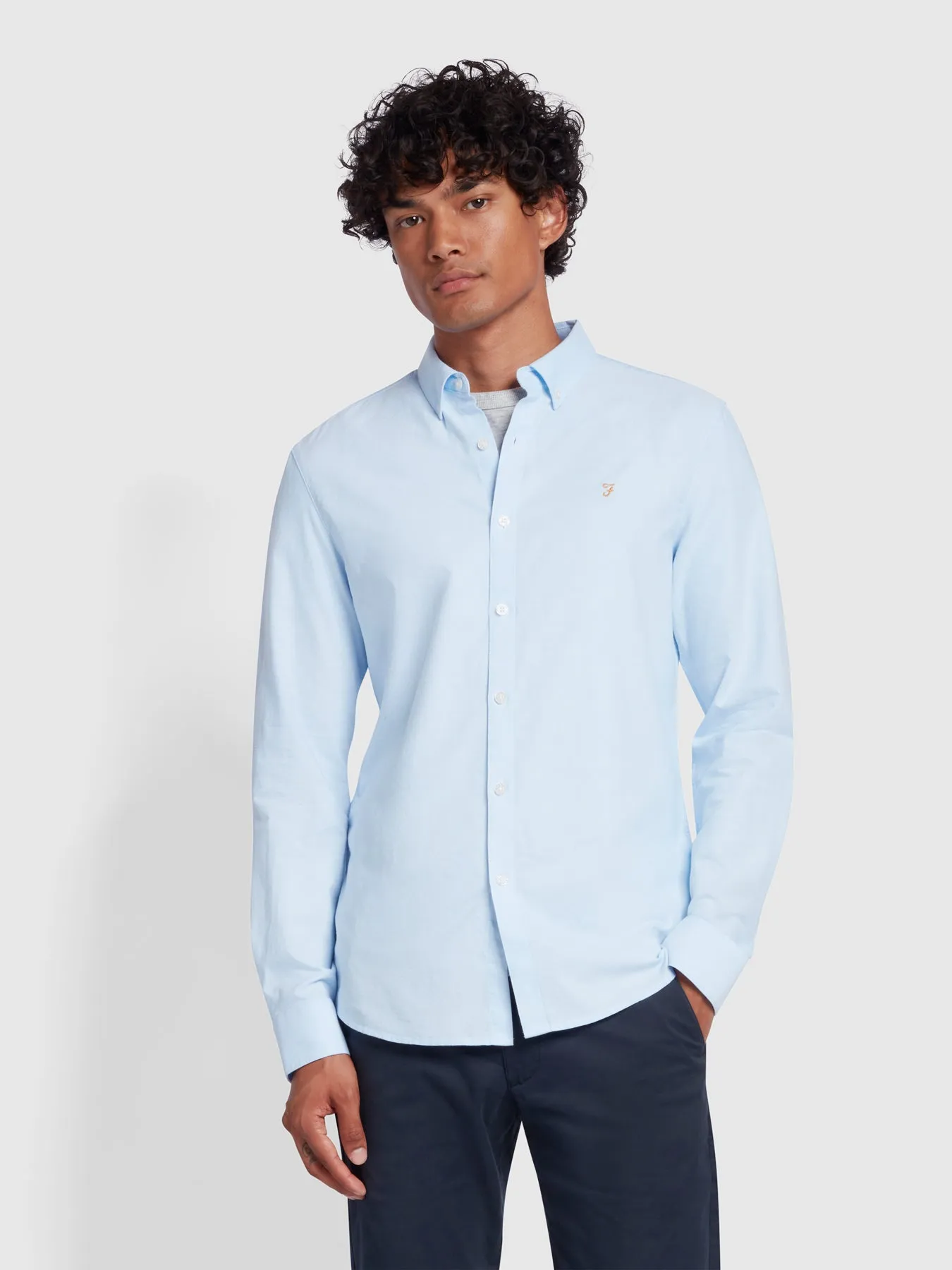 Brewer Slim Fit Organic Cotton Oxford Shirt In Sky Blue