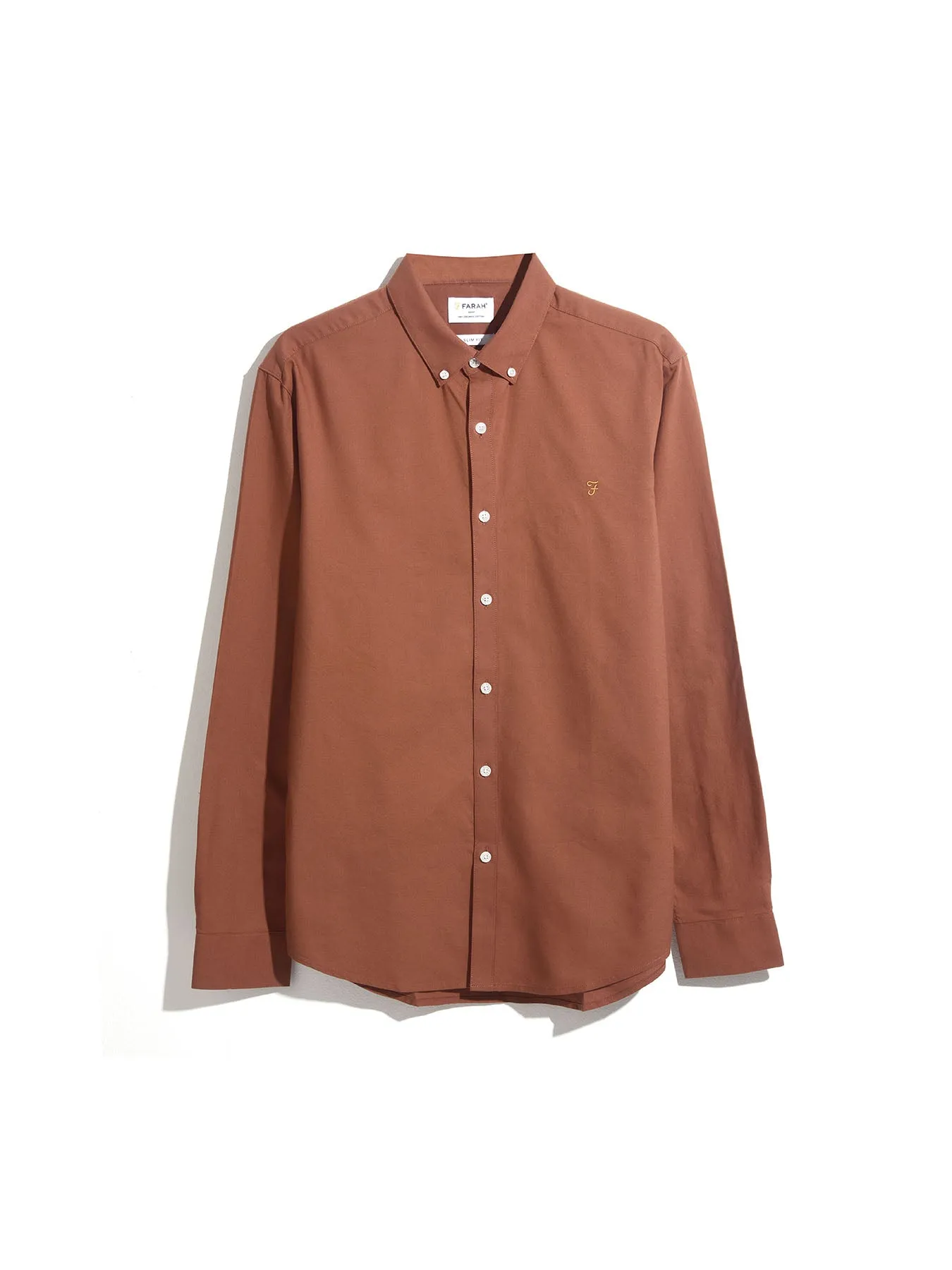 Brewer Slim Fit Organic Cotton Oxford Shirt In Teak