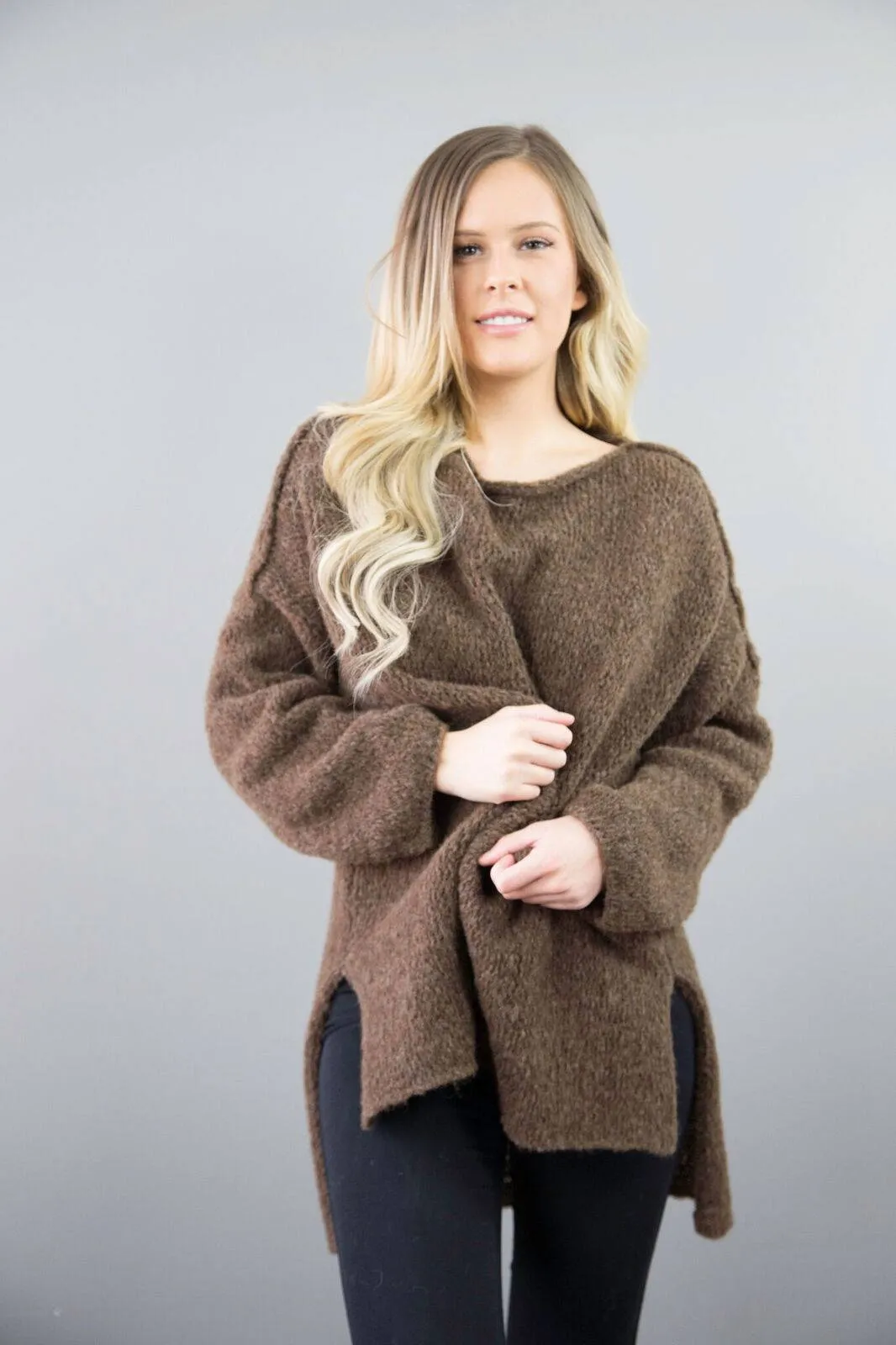 Brown Alpaca Oversized  knit woman sweater.