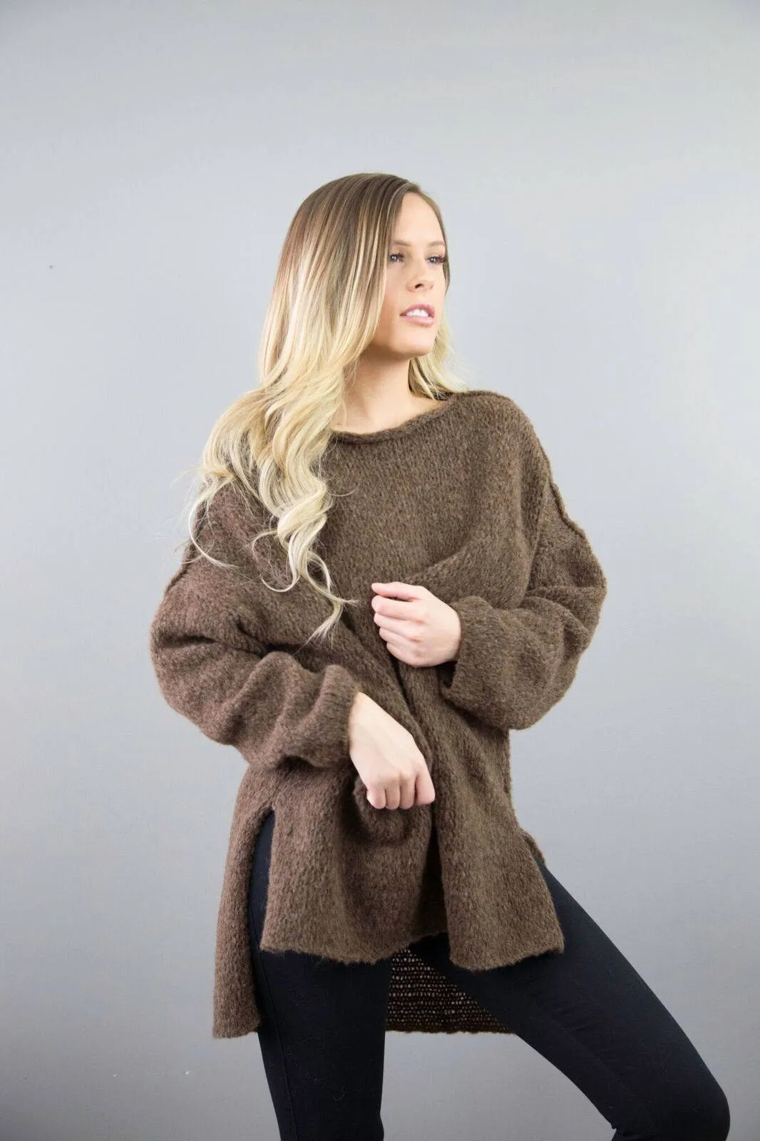 Brown Alpaca Oversized  knit woman sweater.