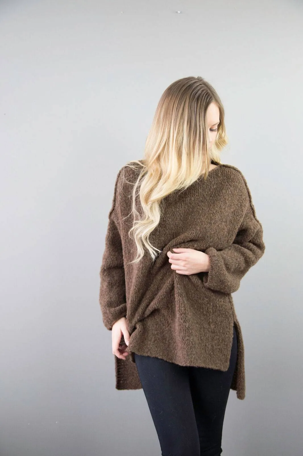 Brown Alpaca Oversized  knit woman sweater.