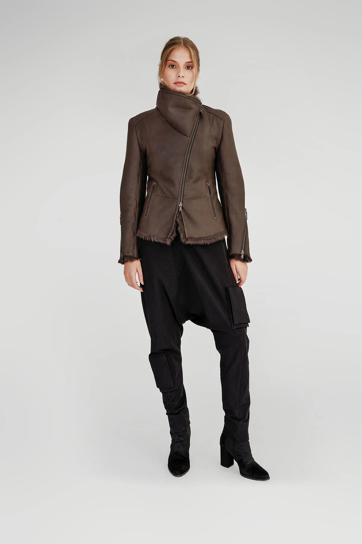 Brown Anthracite Shearling Jacket