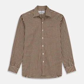 Brown Check Weekend Fit Shirt with Derby Collar and 1-Button Cuffs