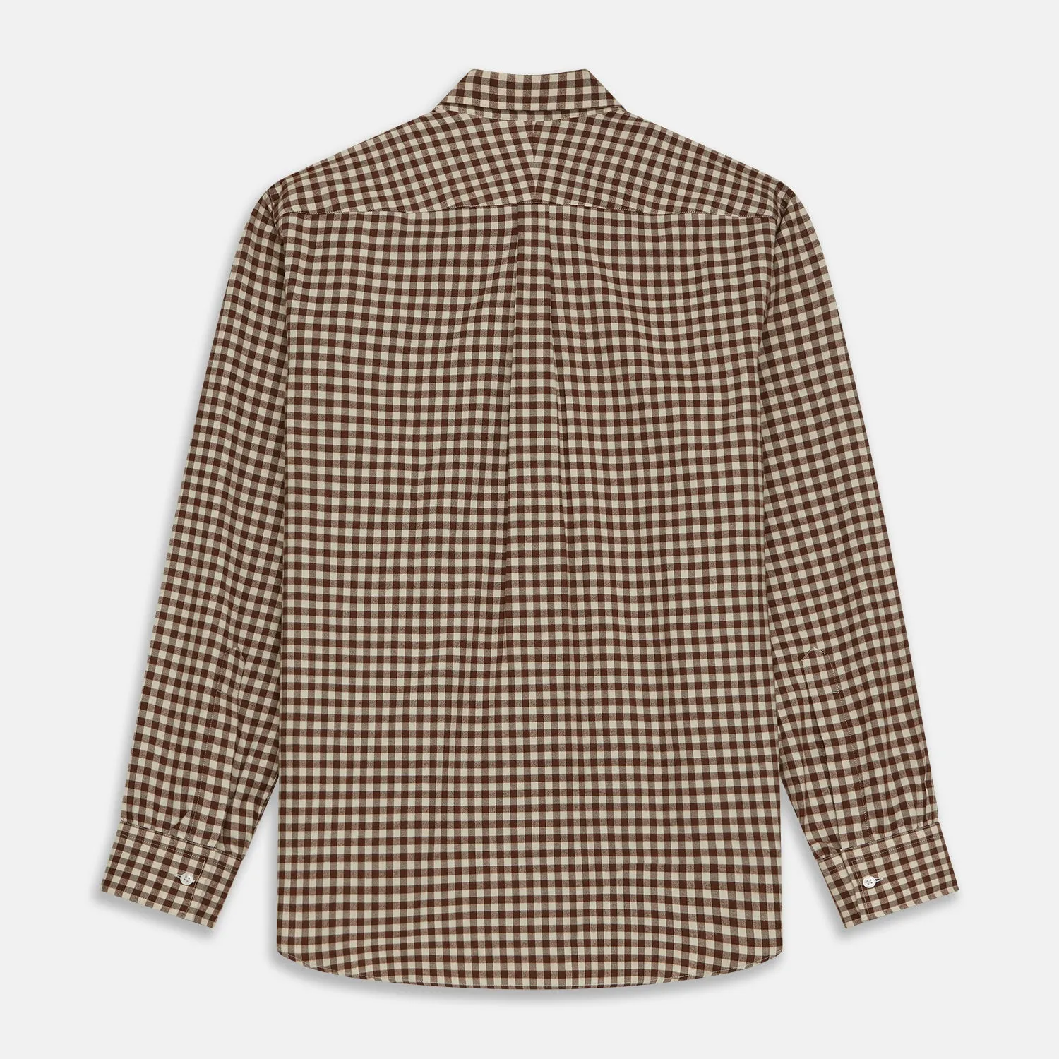 Brown Check Weekend Fit Shirt with Derby Collar and 1-Button Cuffs