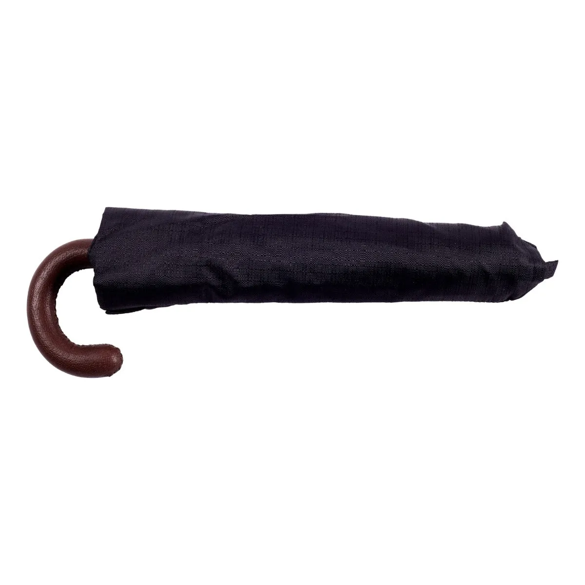 Brown Pigskin Travel Umbrella with Black Canopy