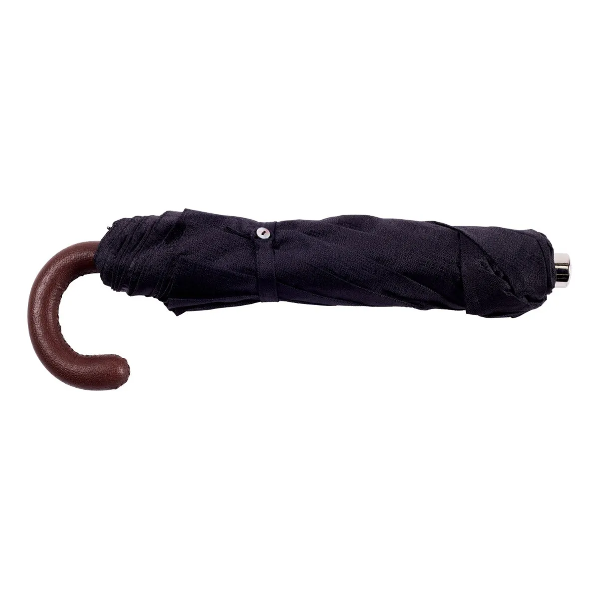 Brown Pigskin Travel Umbrella with Black Canopy