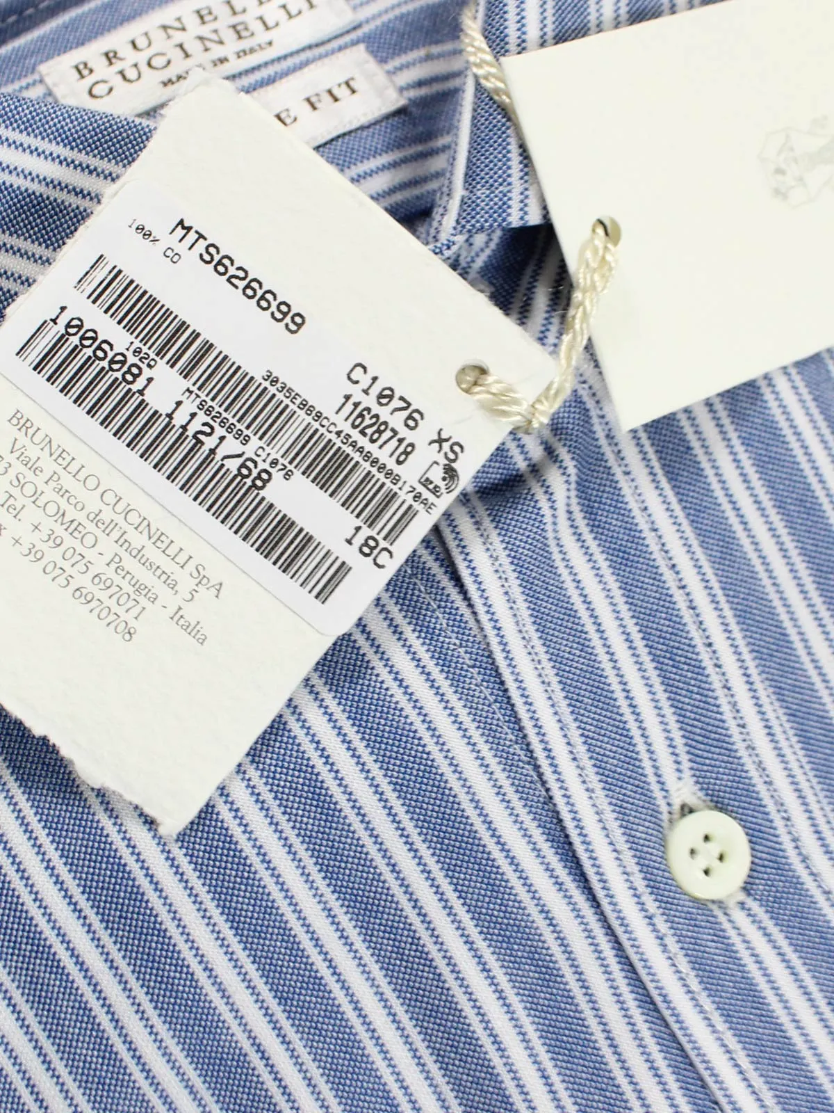 Brunello Cucinelli Shirt White Blue Stripes Design XS SALE