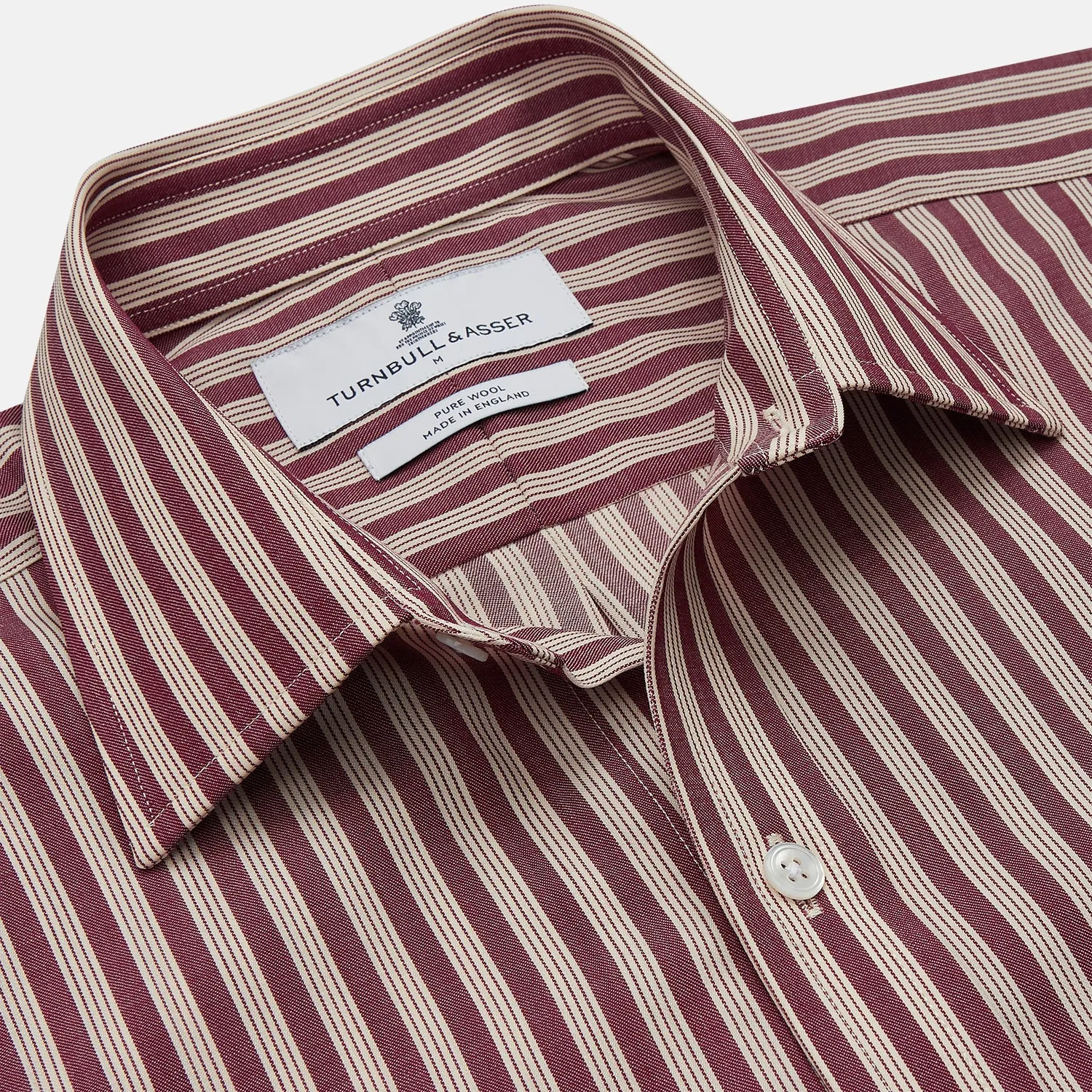 Burgundy Multi Stripe Weekend Fit Wool Shirt with Derby Collar and 1 Button Cuffs