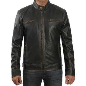 Cafe Racer Dark Brown Distressed Leather Jacket