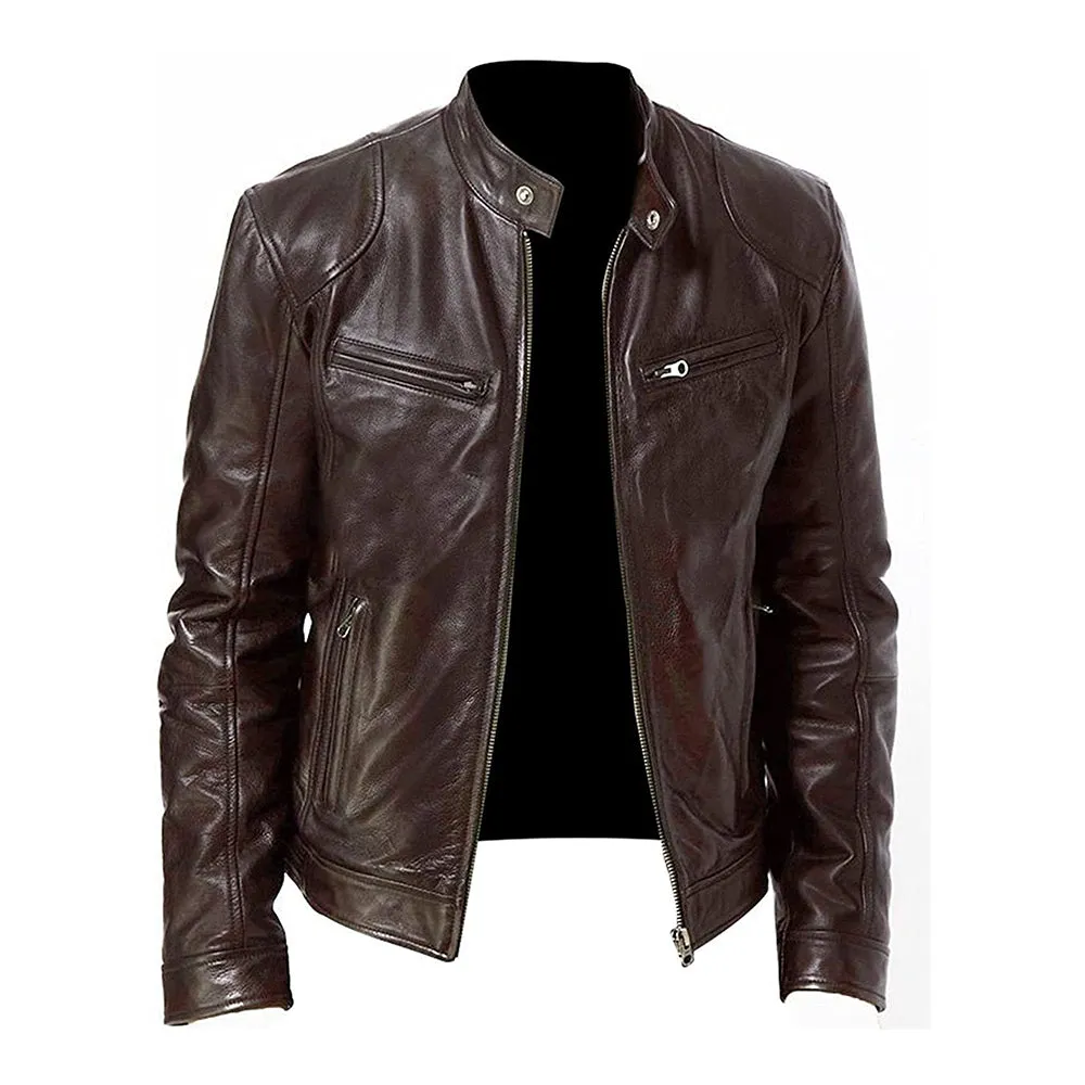 Cafe Racer Mens Motorcycle Leather Jacket