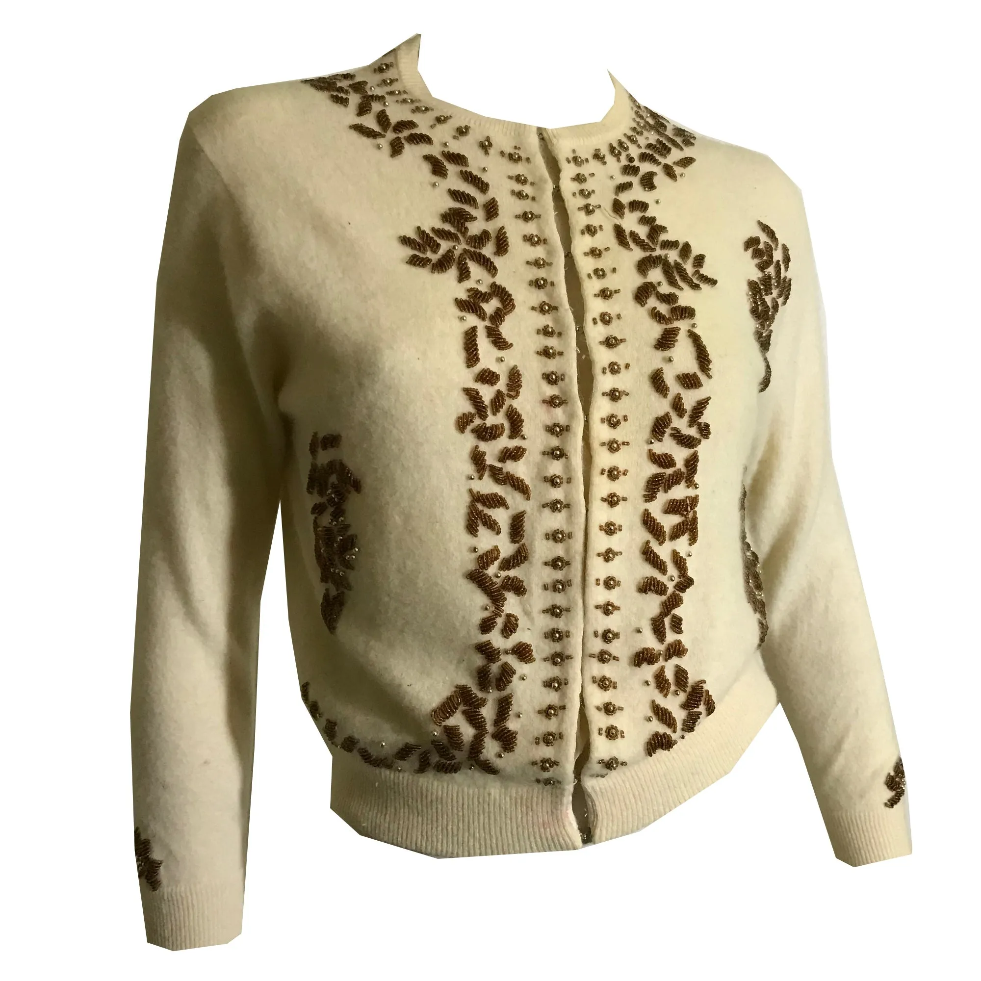 Candlelight Angora/Wool Blend Golden Beaded Sweater circa 1960s