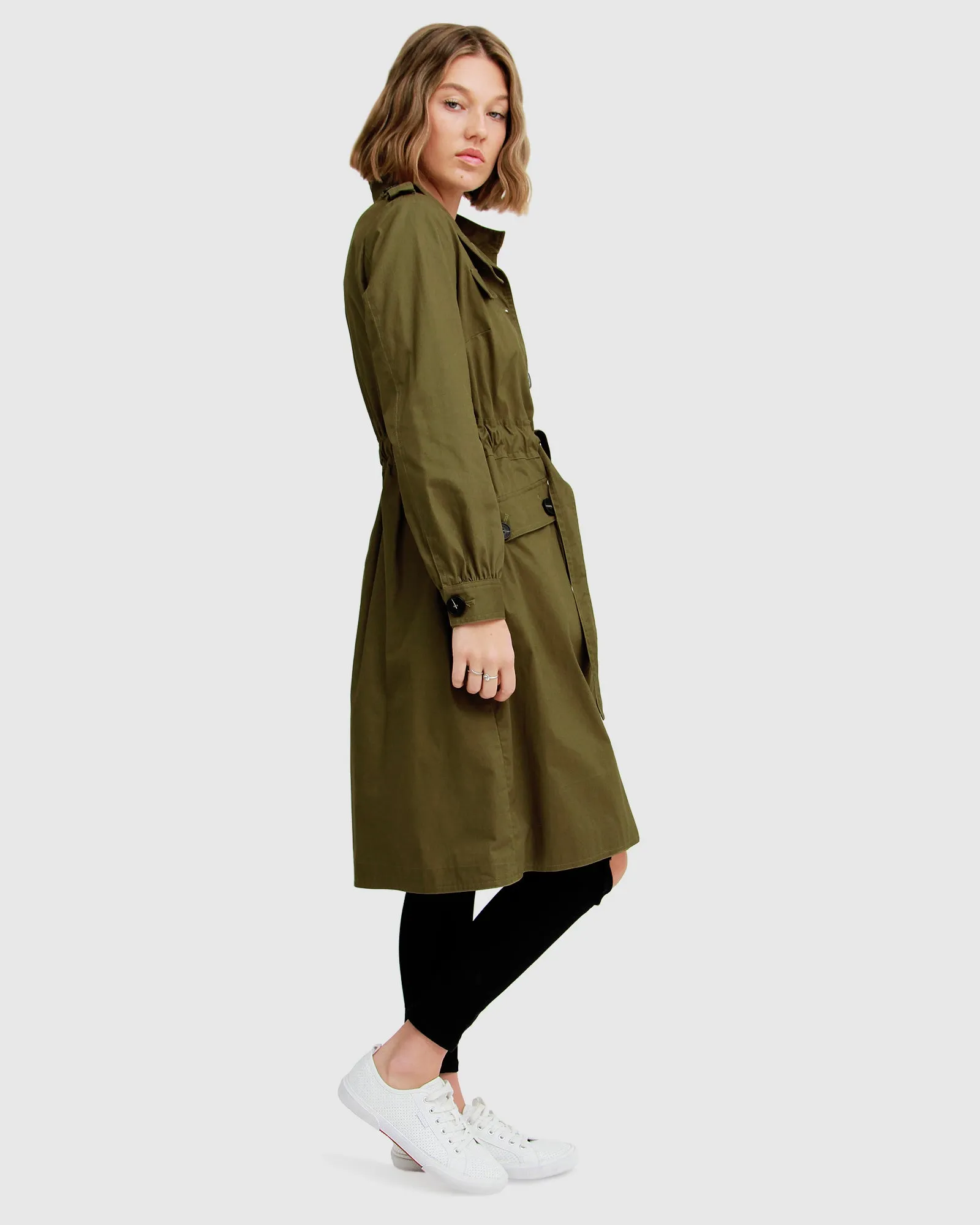 Carlisle Button Front Trench Coat - Military