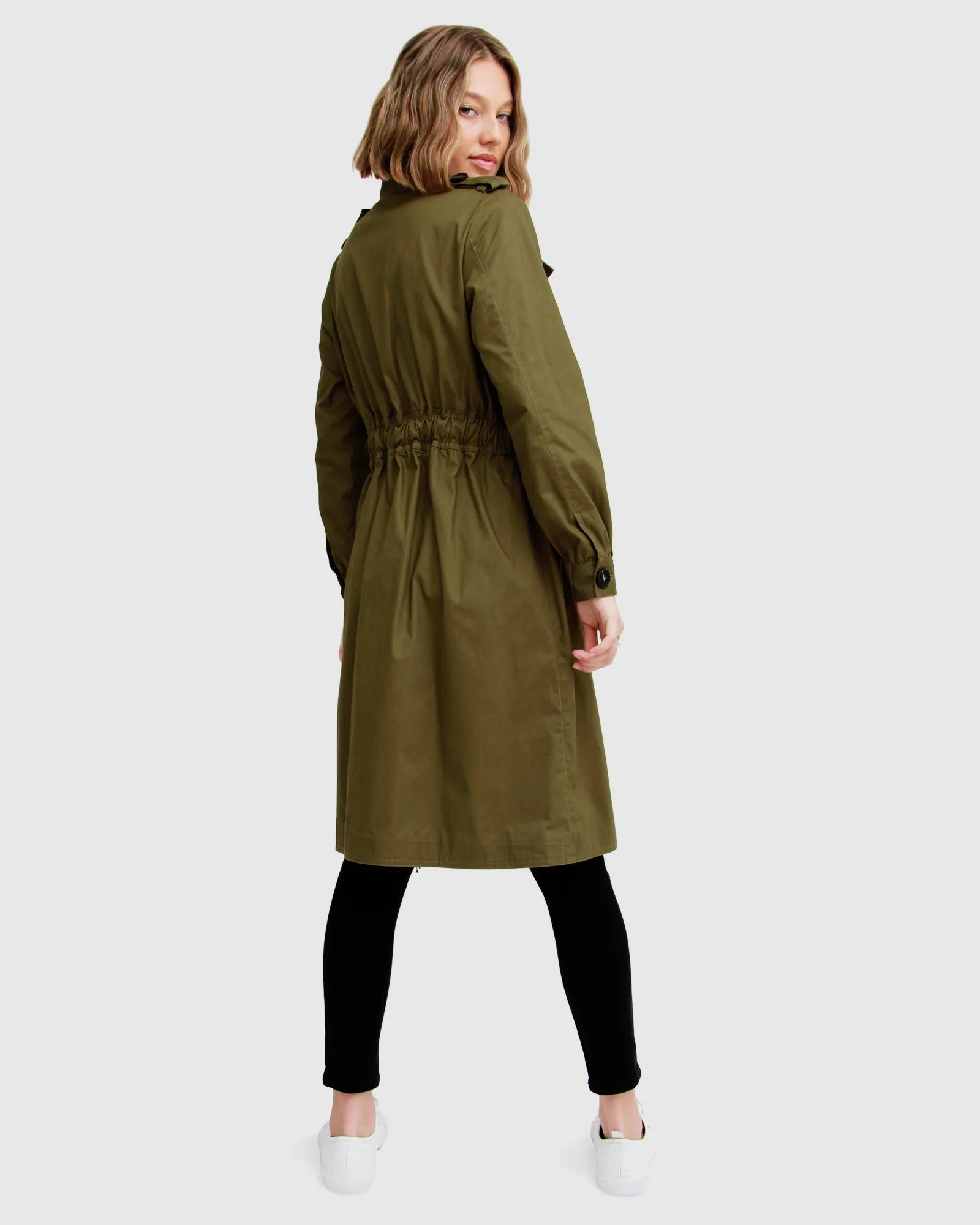 Carlisle Button Front Trench Coat - Military