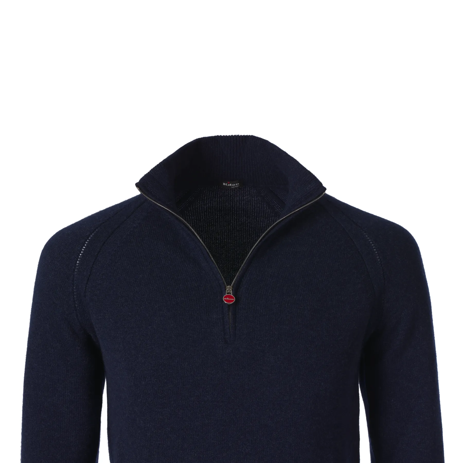 Cashmere High-Neck Sweater with Half-Zip in Blue