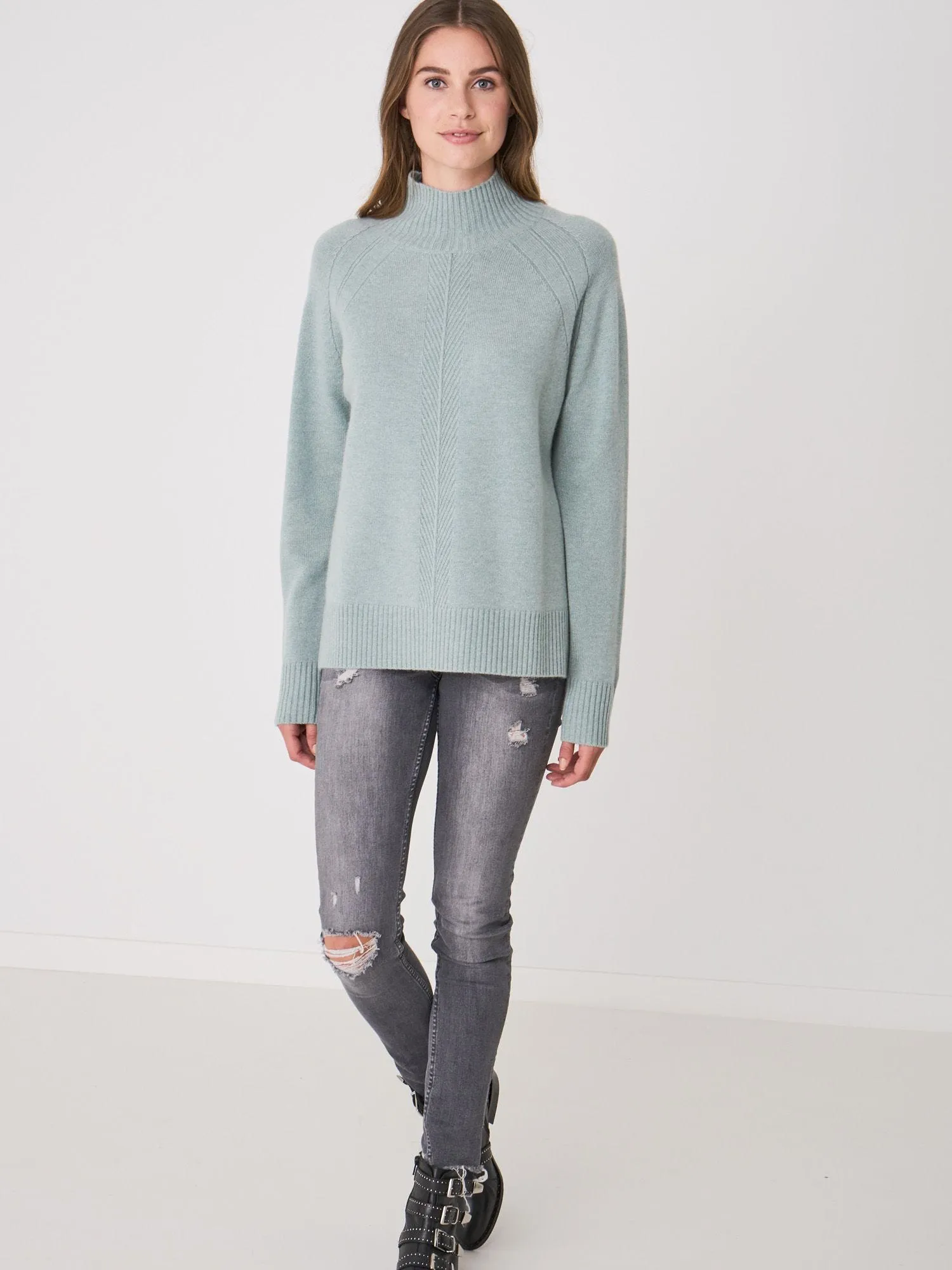 Cashmere Mock Neck Sweater - Jade