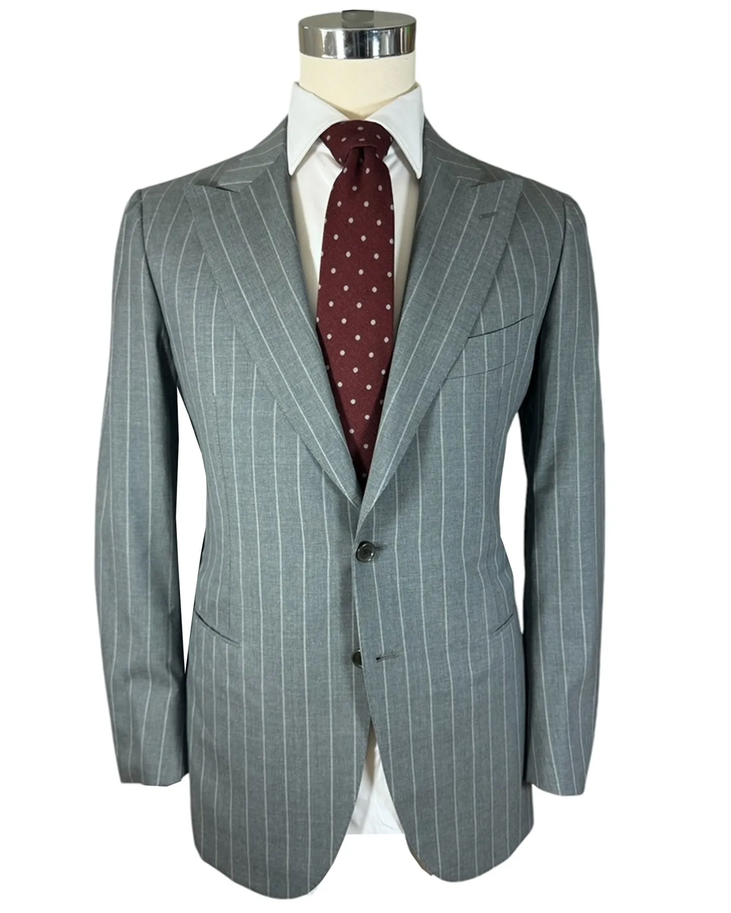 Cesare Attolini Suit Gray Stripes Peak Lapel EU 46/ US 36