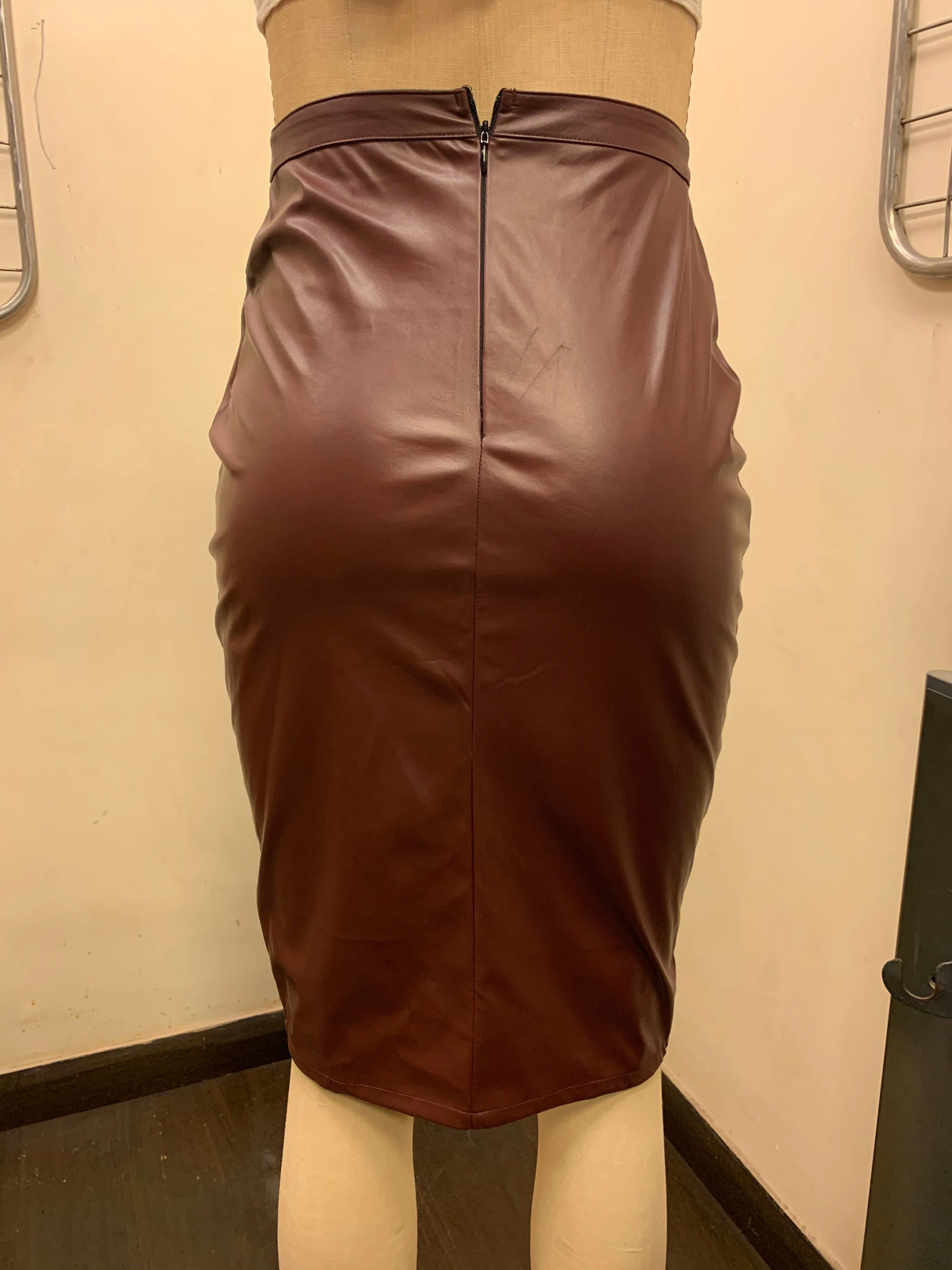 Cherry Faux Leather Skirt Fit Sample