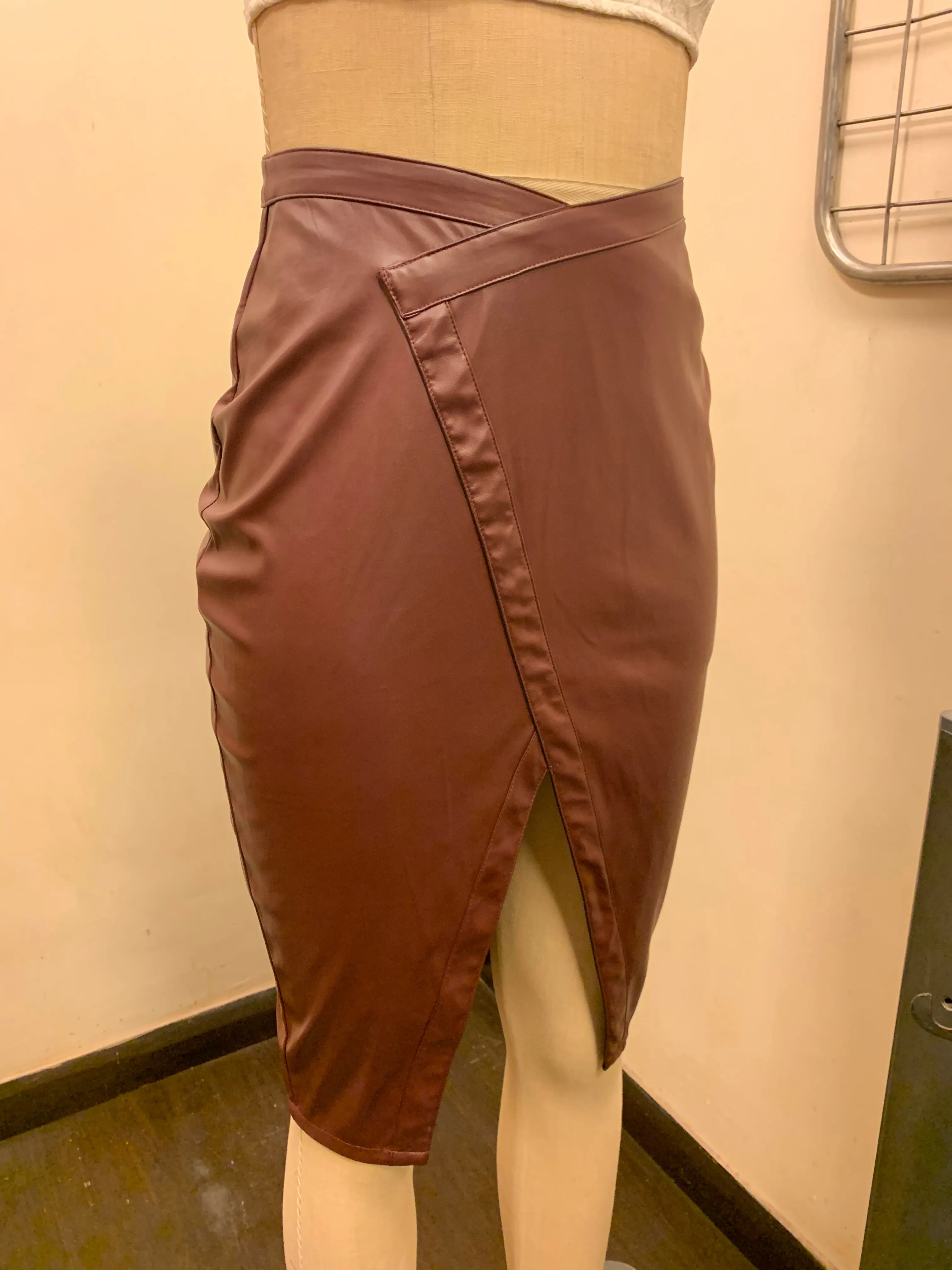 Cherry Faux Leather Skirt Fit Sample