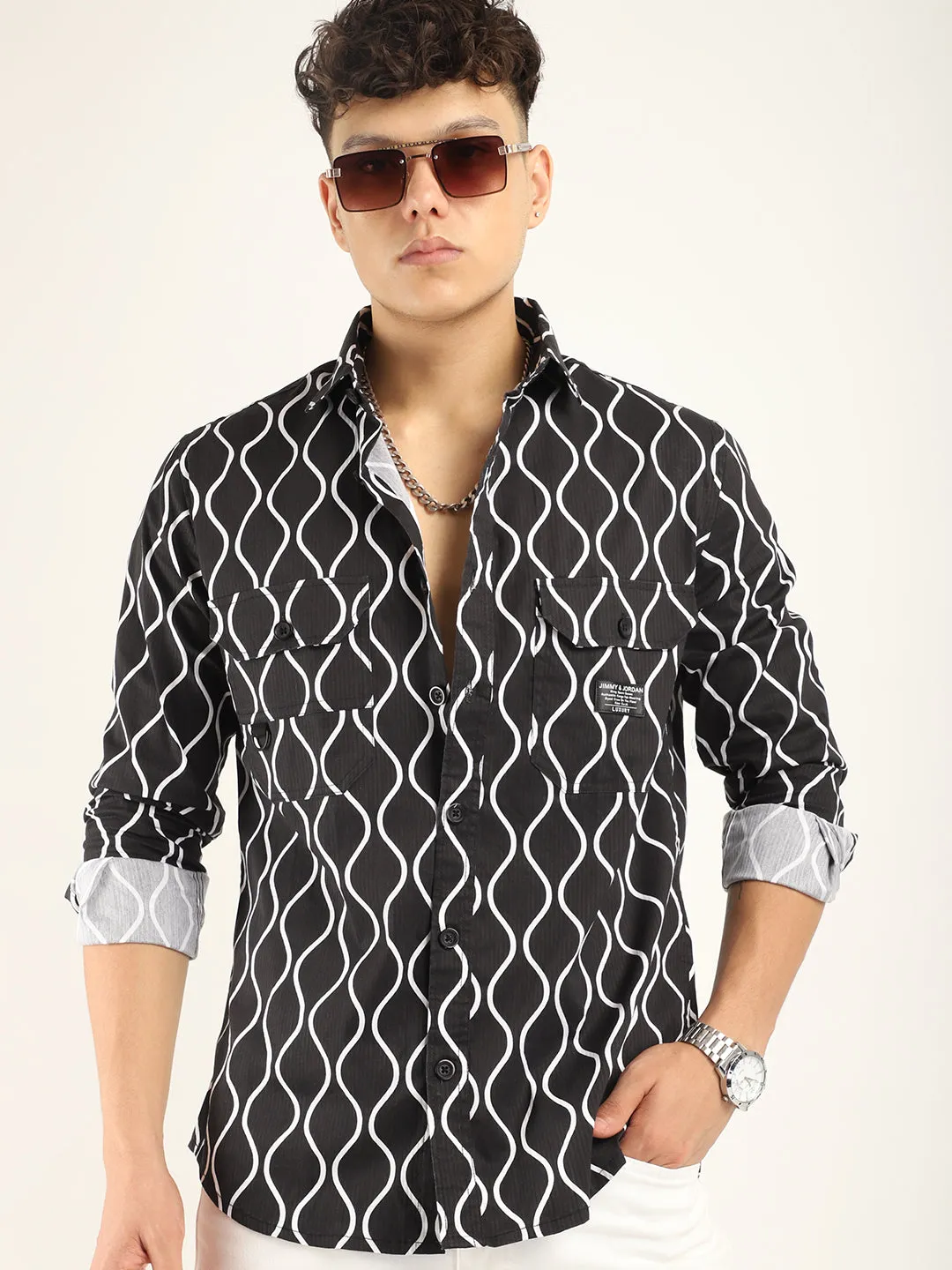 Chess Codd Black Lining Print Full Sleeve Shirt