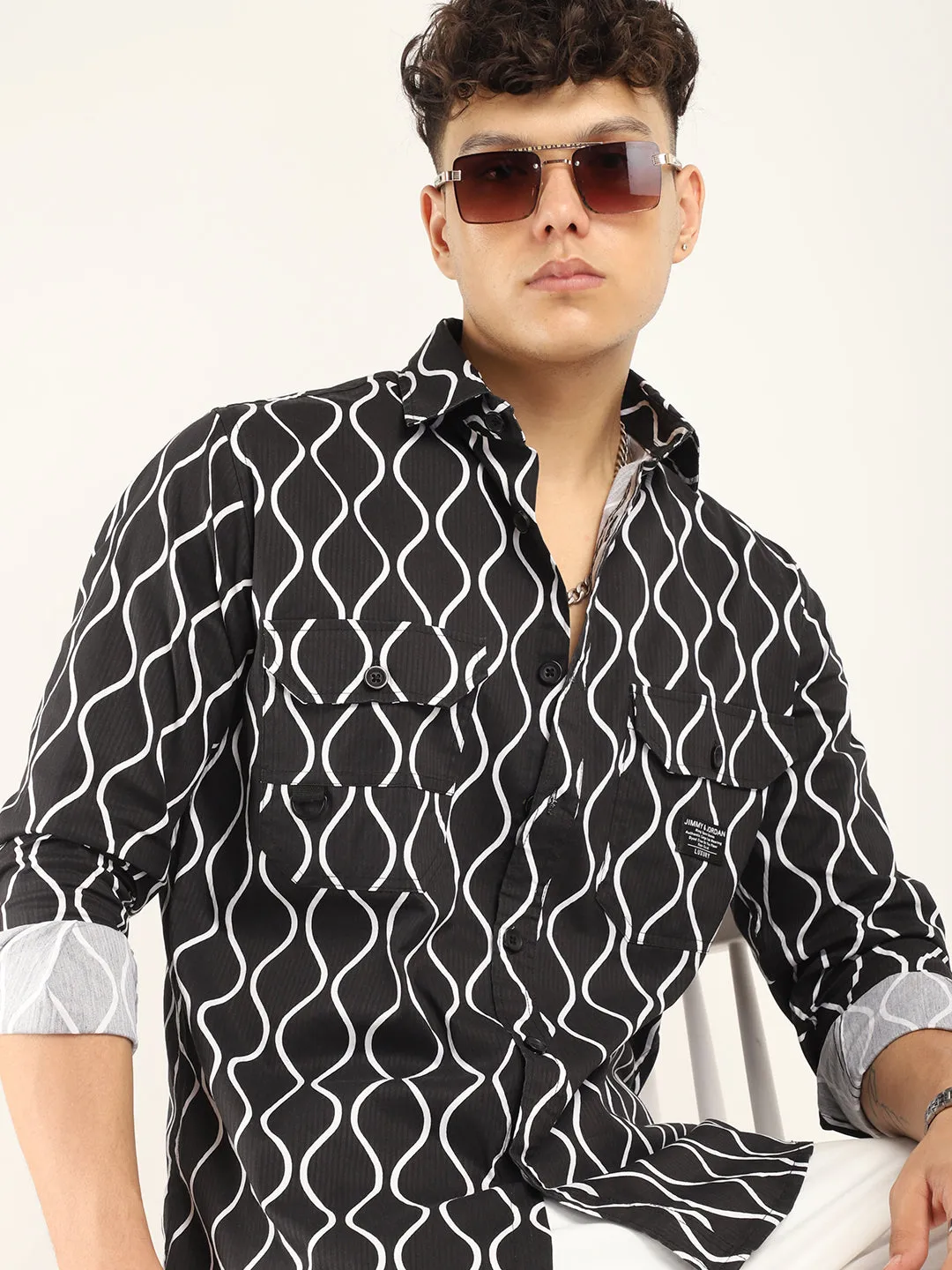 Chess Codd Black Lining Print Full Sleeve Shirt