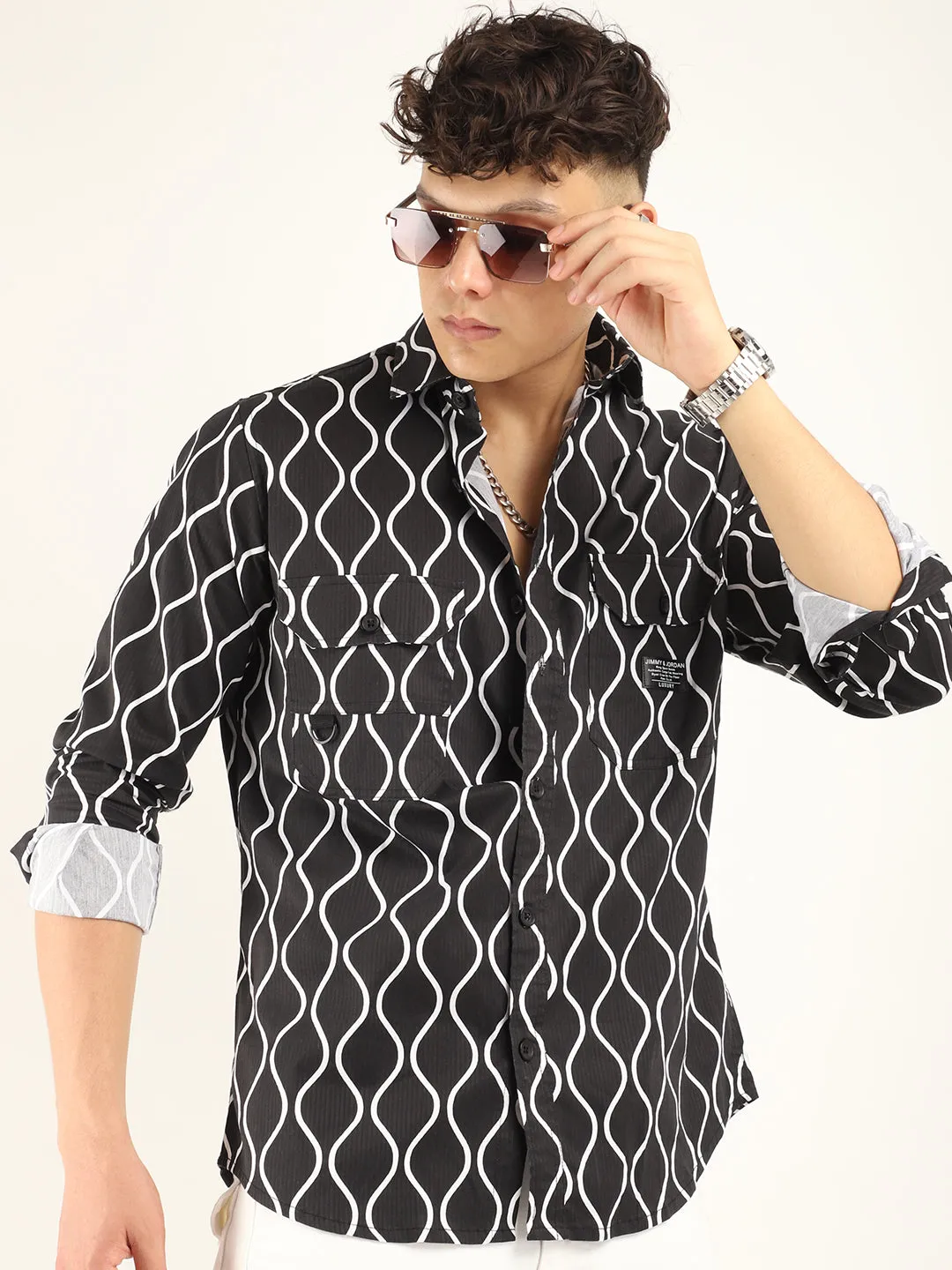 Chess Codd Black Lining Print Full Sleeve Shirt