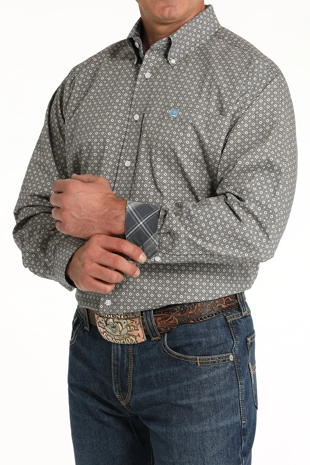 Cinch® Men's Grey Geoprint Long Sleeve Button Front Western Shirt