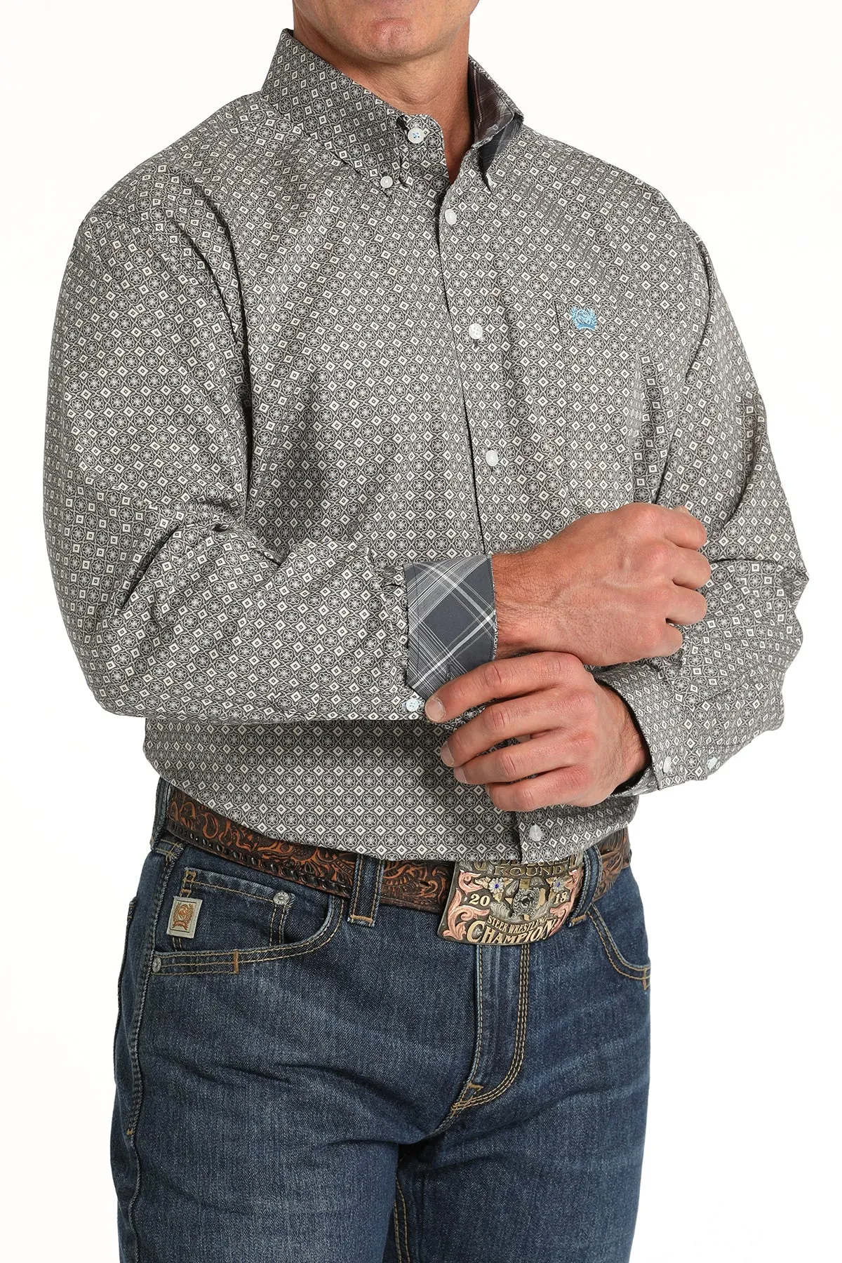 Cinch® Men's Grey Geoprint Long Sleeve Button Front Western Shirt