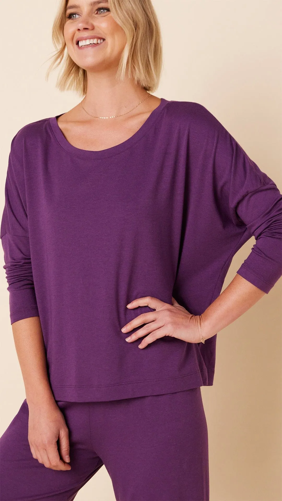 Classic Pima Knit Pullover Set - Aubergine