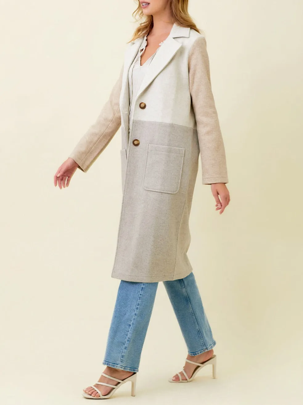 COLOR BLOCK LONG COAT