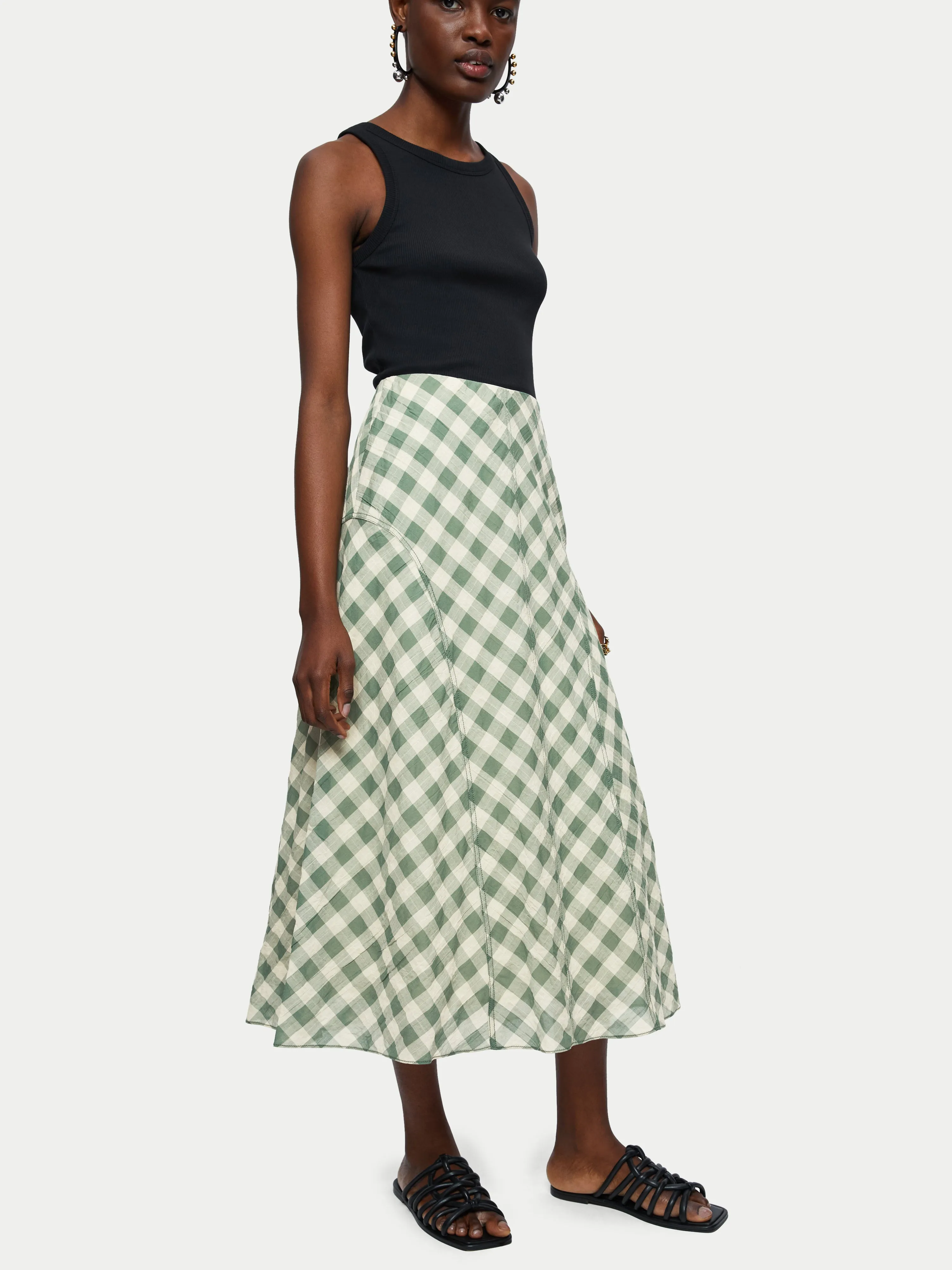 Cotton Gingham Maxi Skirt | Green